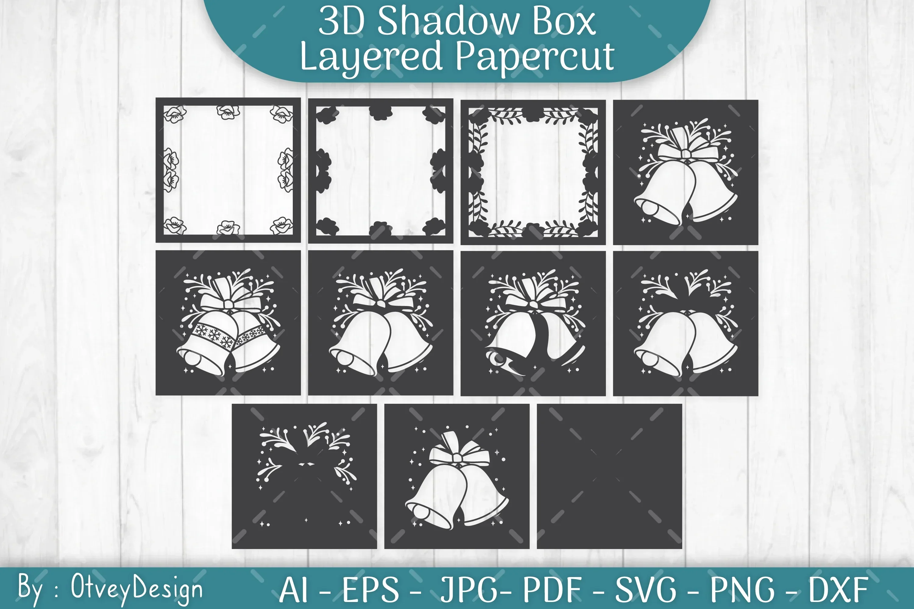 Christmas Bells 3D Shadow Box SVG Bundle