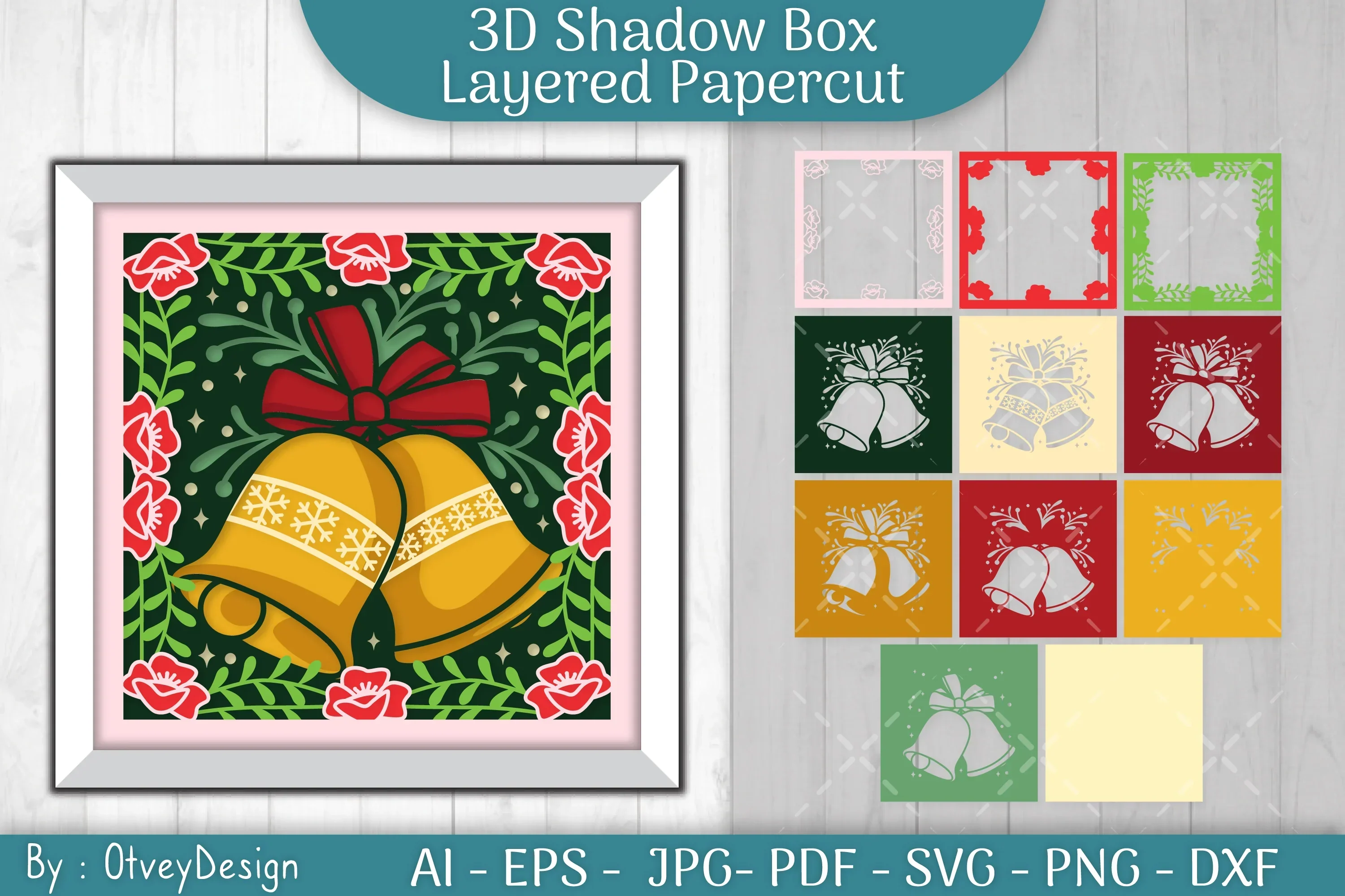 Christmas Bells 3D Shadow Box SVG Bundle - Image 3