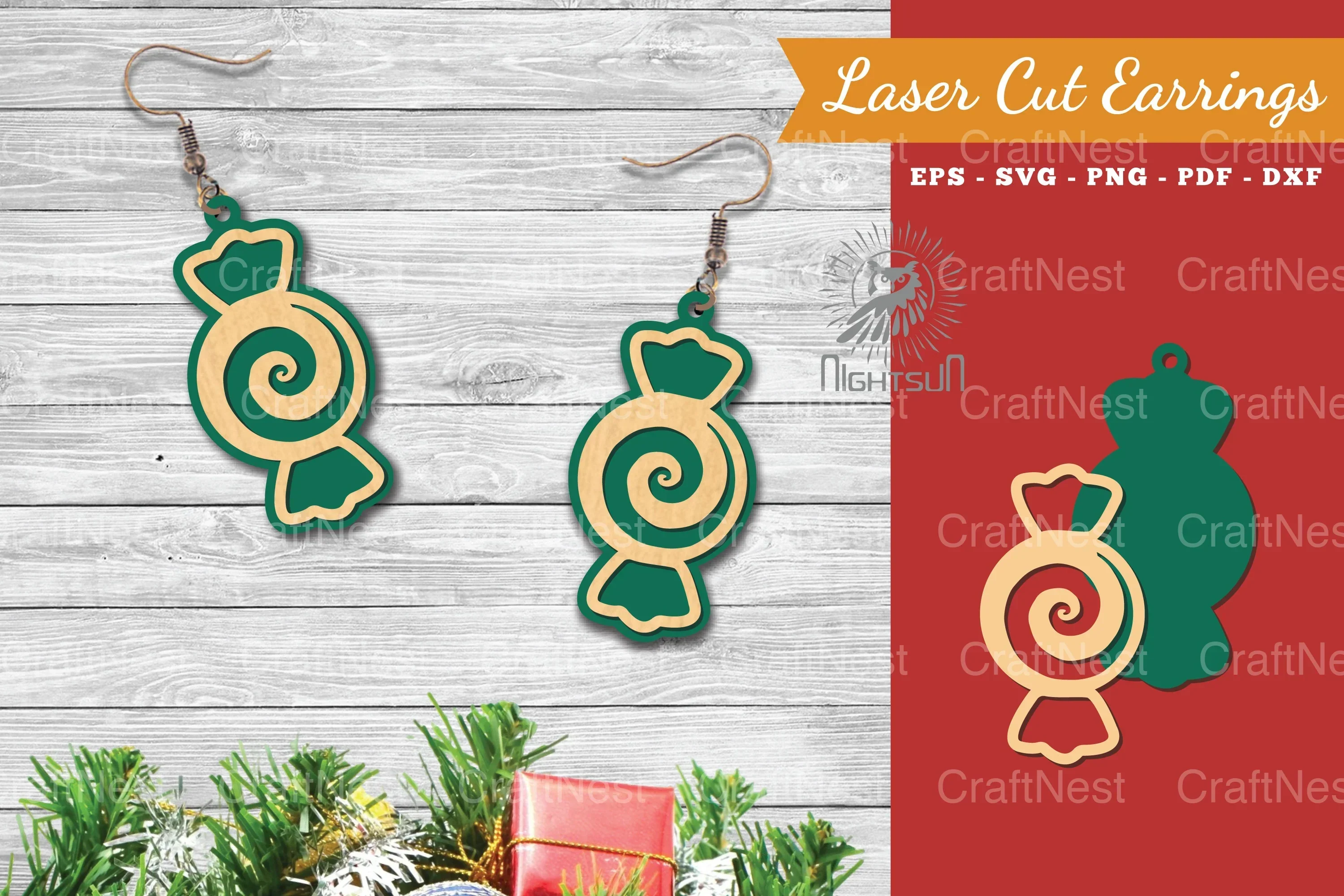 Christmas Candy Laser Cut Earrings SVG Bundle