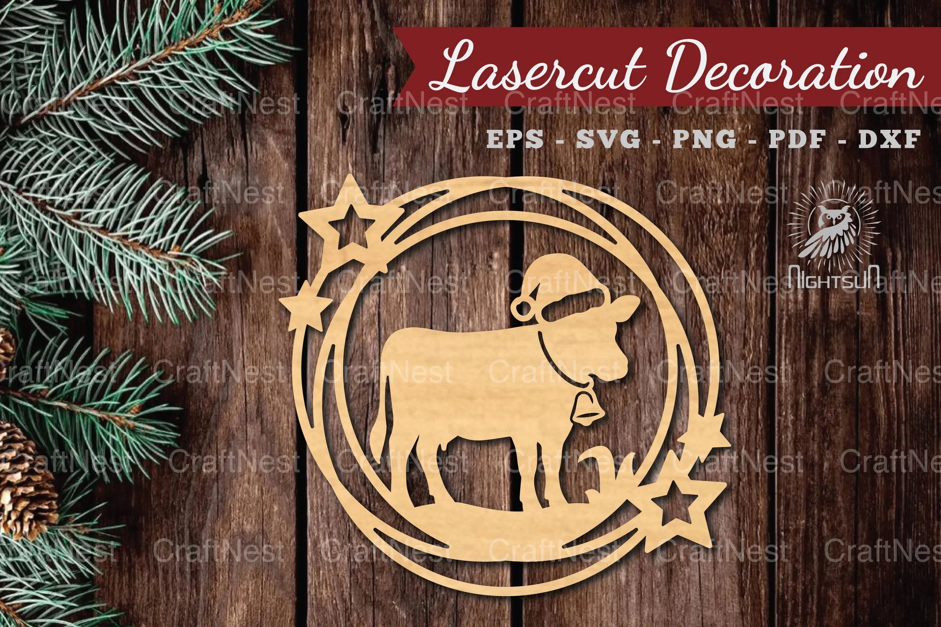 Christmas Cow Lasercut Round Clipart Bundle