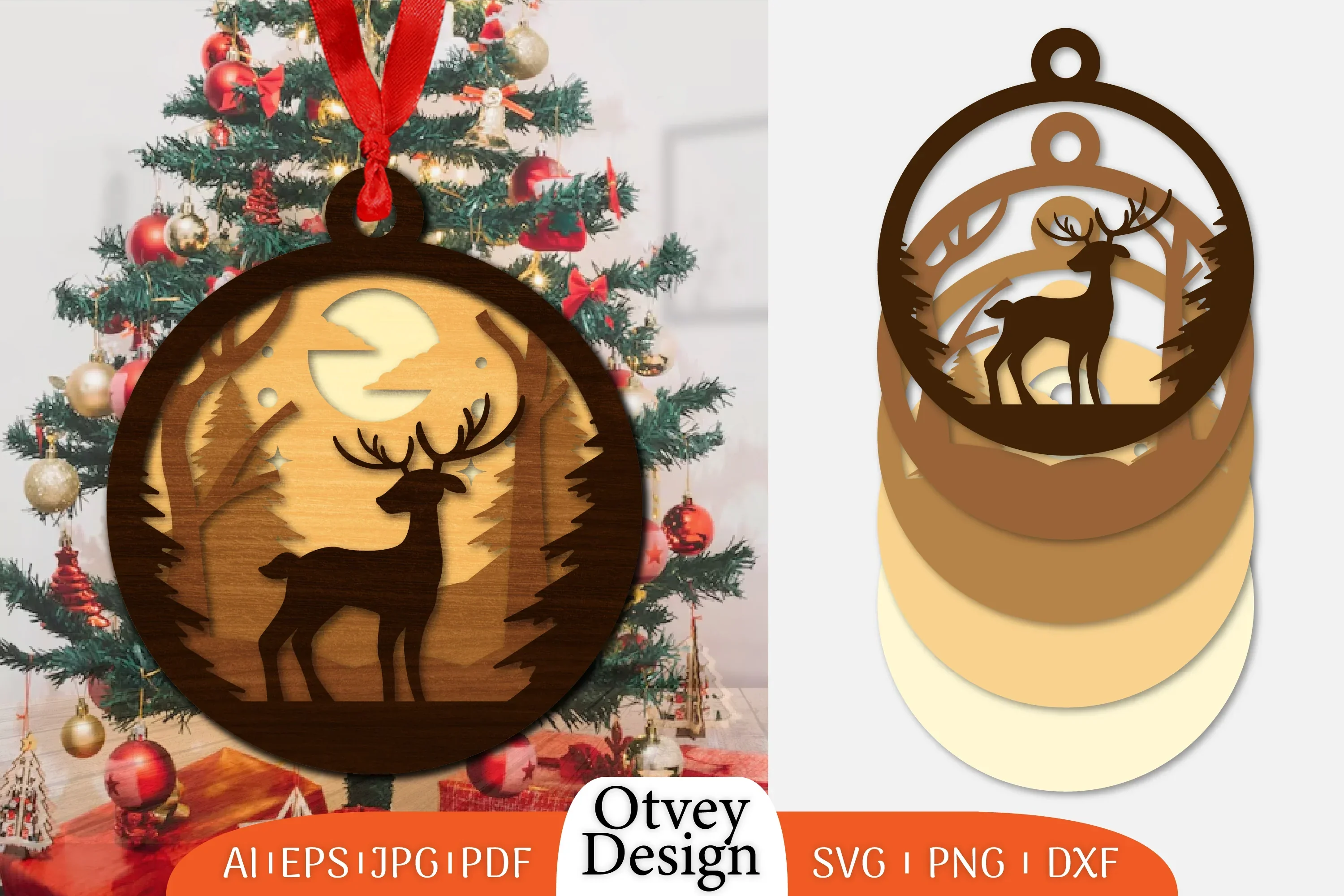 Christmas Deer 3D Round Ornament Layered Lasercut SVG Bundle