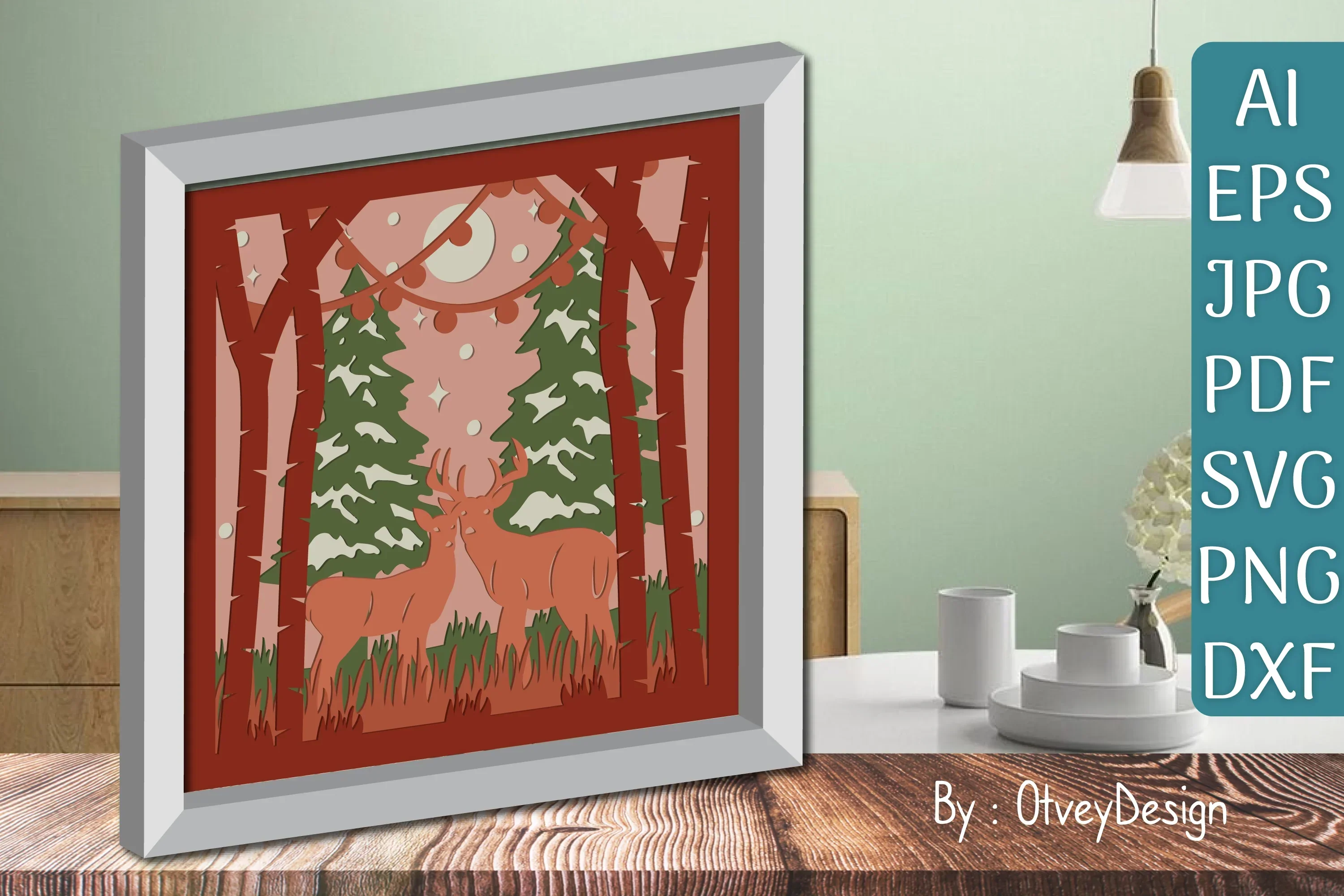 Christmas Deer Couple 3D Shadow Box SVG Bundle - Image 2
