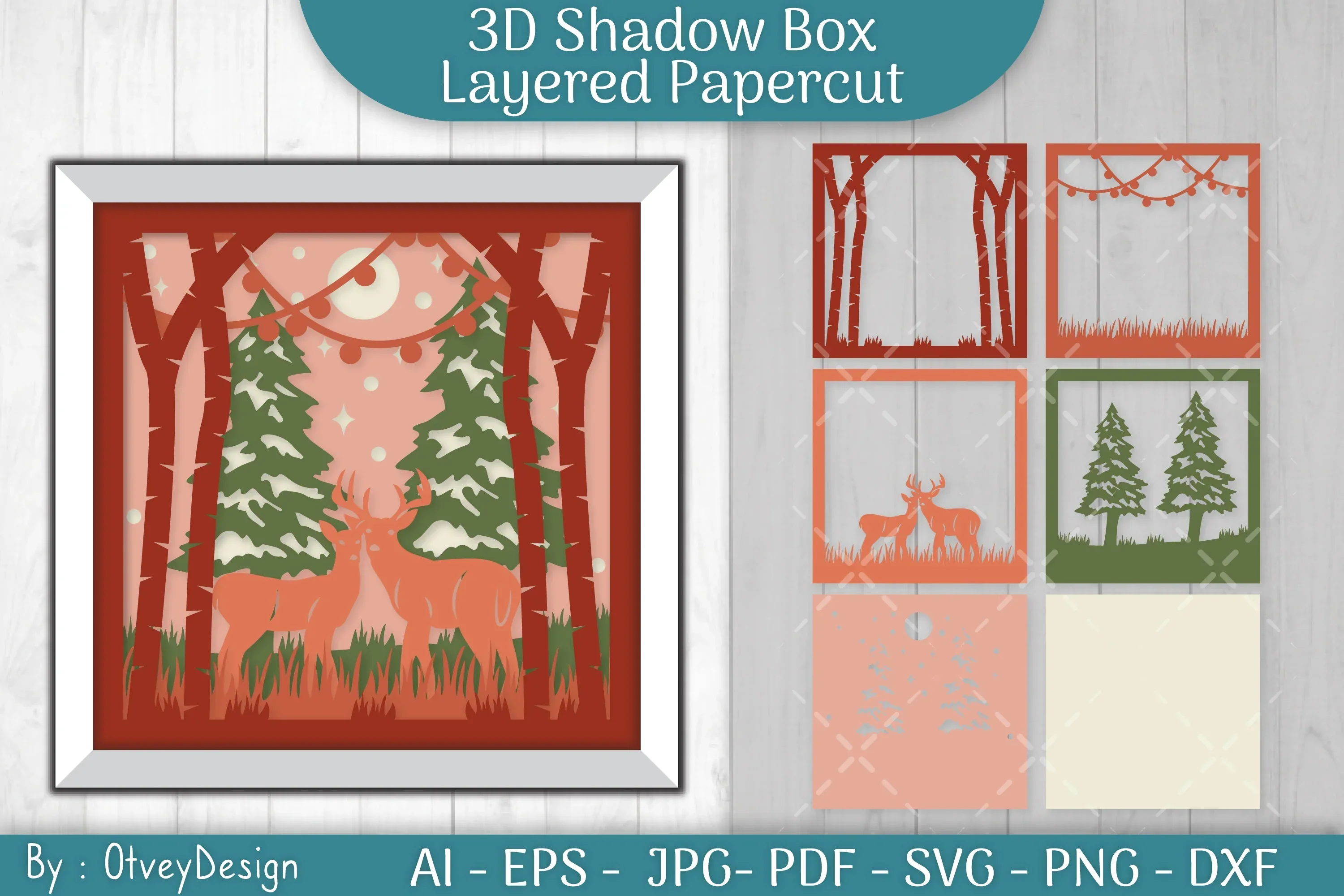 Christmas Deer Couple 3D Shadow Box SVG Bundle - Image 3