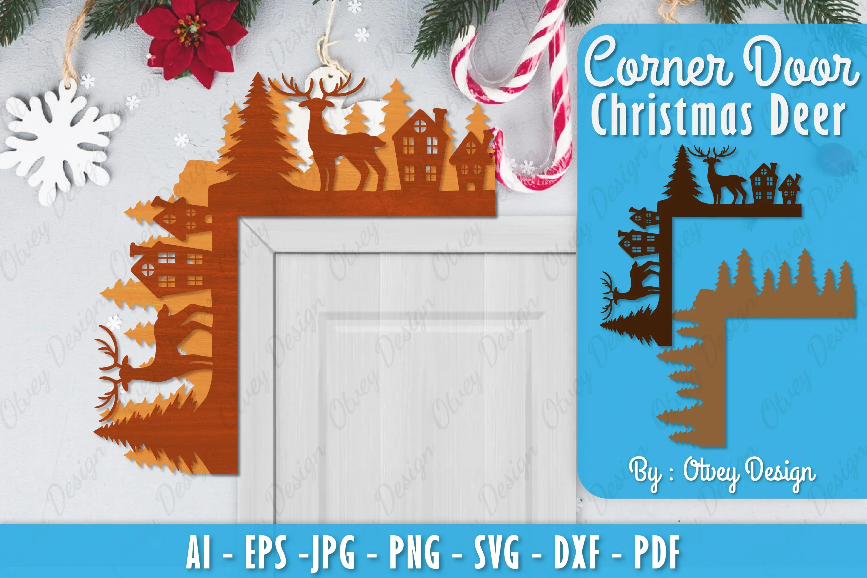 Christmas Deer Door Corner Lasercut SVG Bundle
