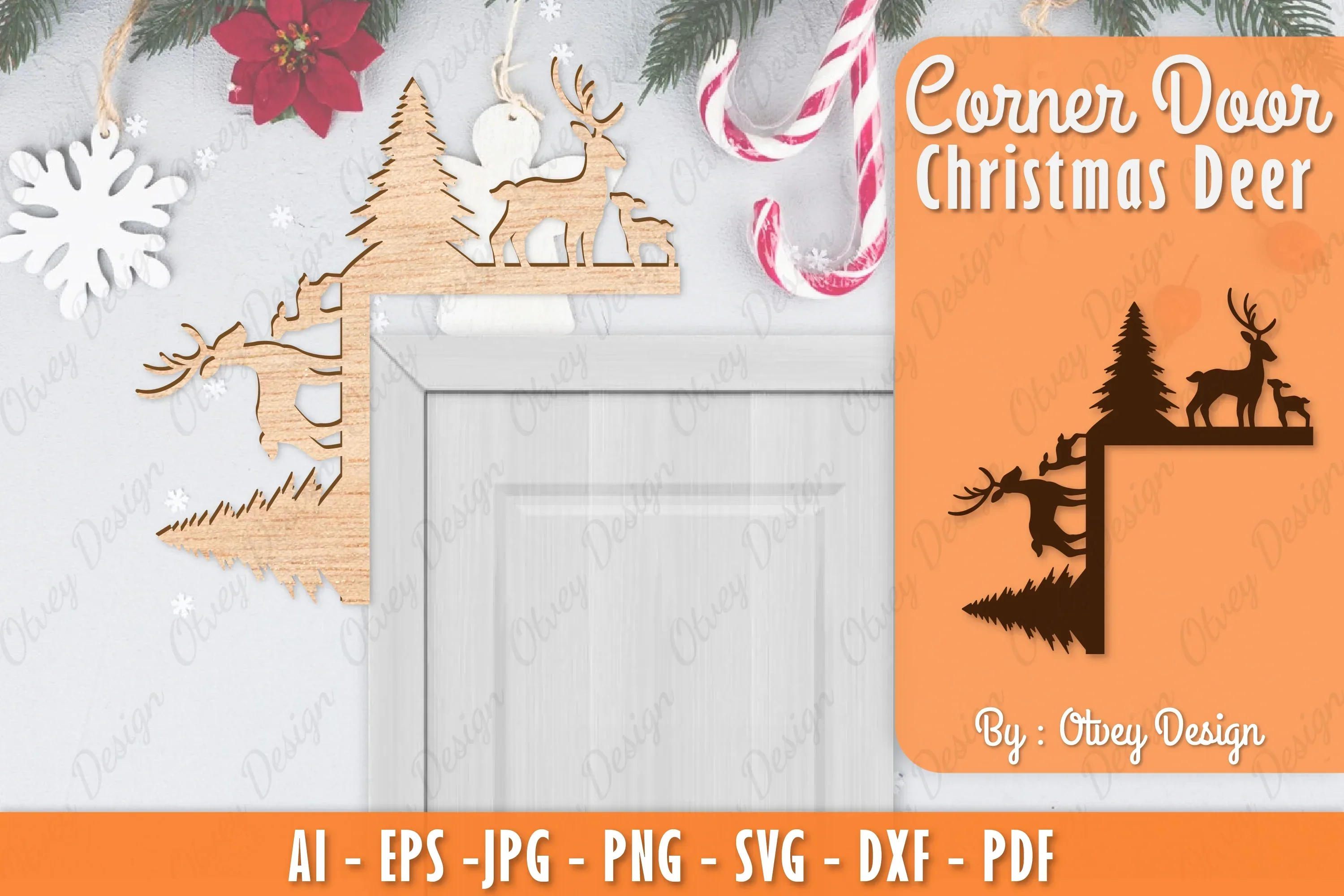 Christmas Deer Door Corner Lasercut SVG Bundle