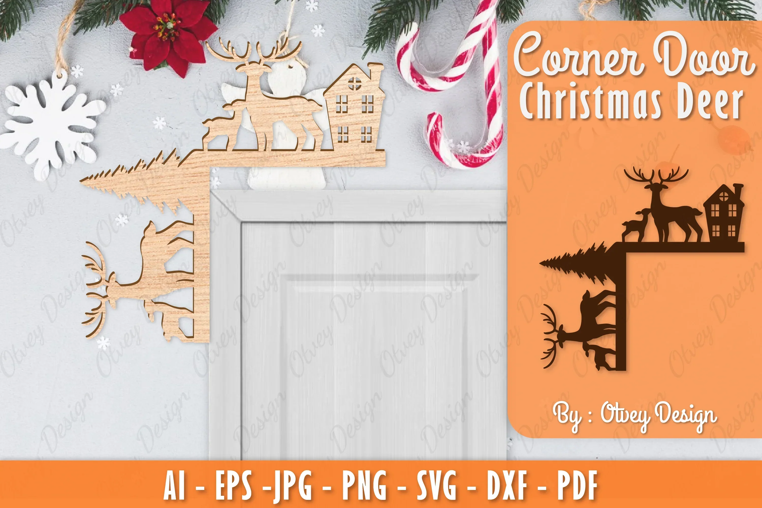 Christmas Deer Door Corner Lasercut SVG Bundle