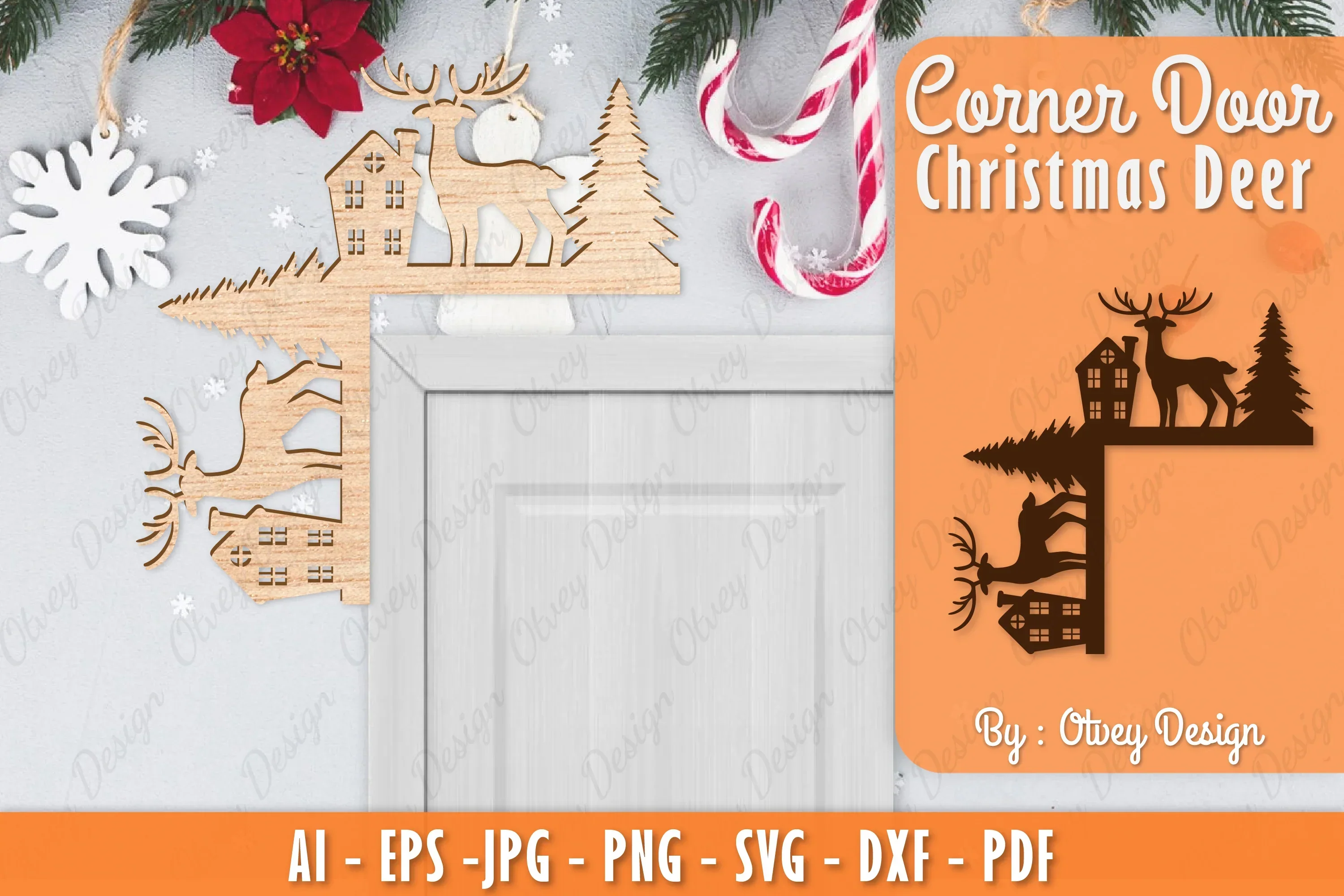Christmas Deer Door Corner Lasercut SVG Bundle