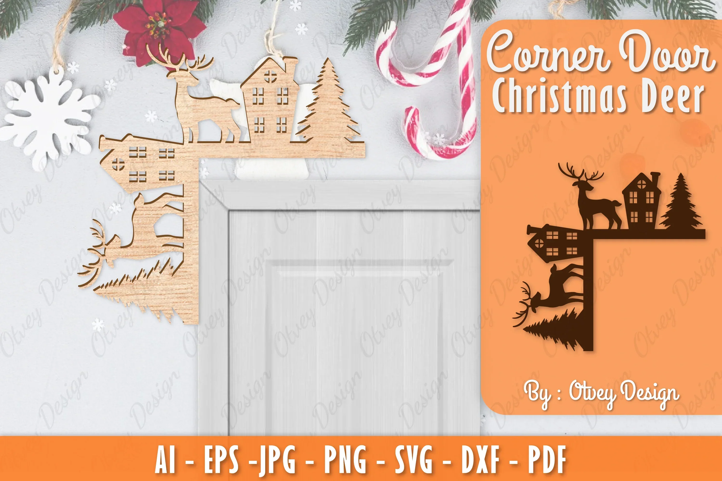 Christmas Deer Door Corner Lasercut SVG Bundle