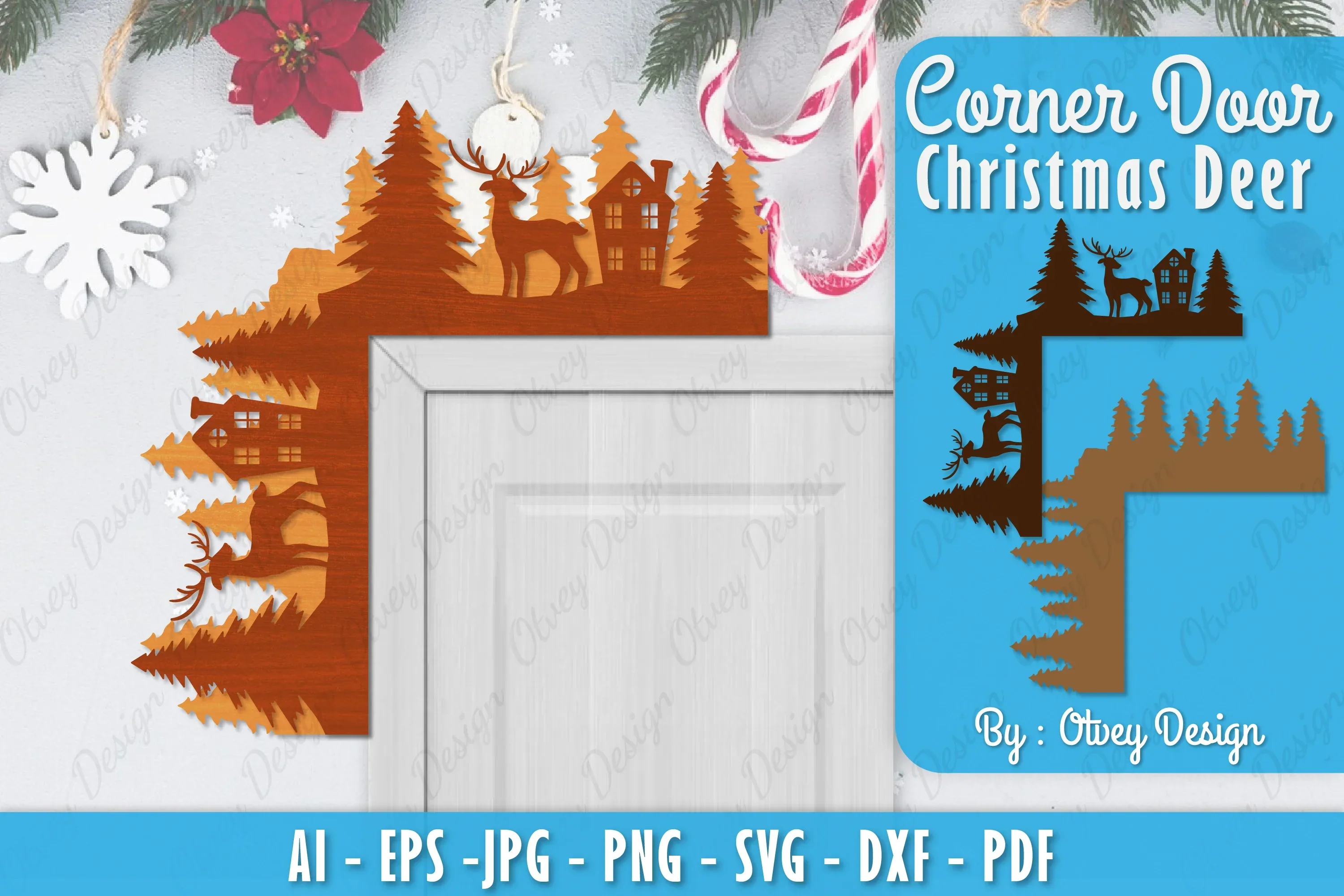 Christmas Deer Door Corner Lasercut SVG Bundle