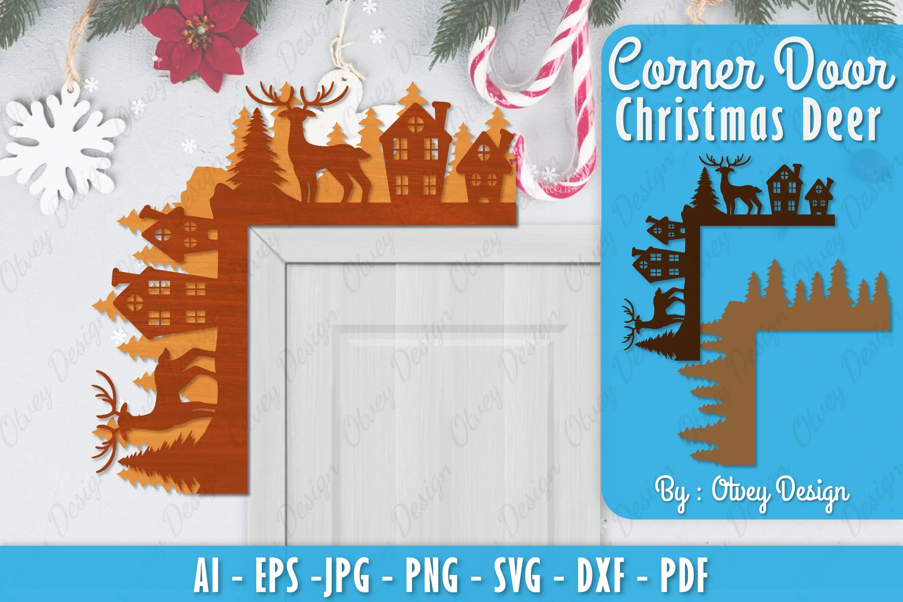Christmas Deer Door Corner Lasercut SVG Bundle