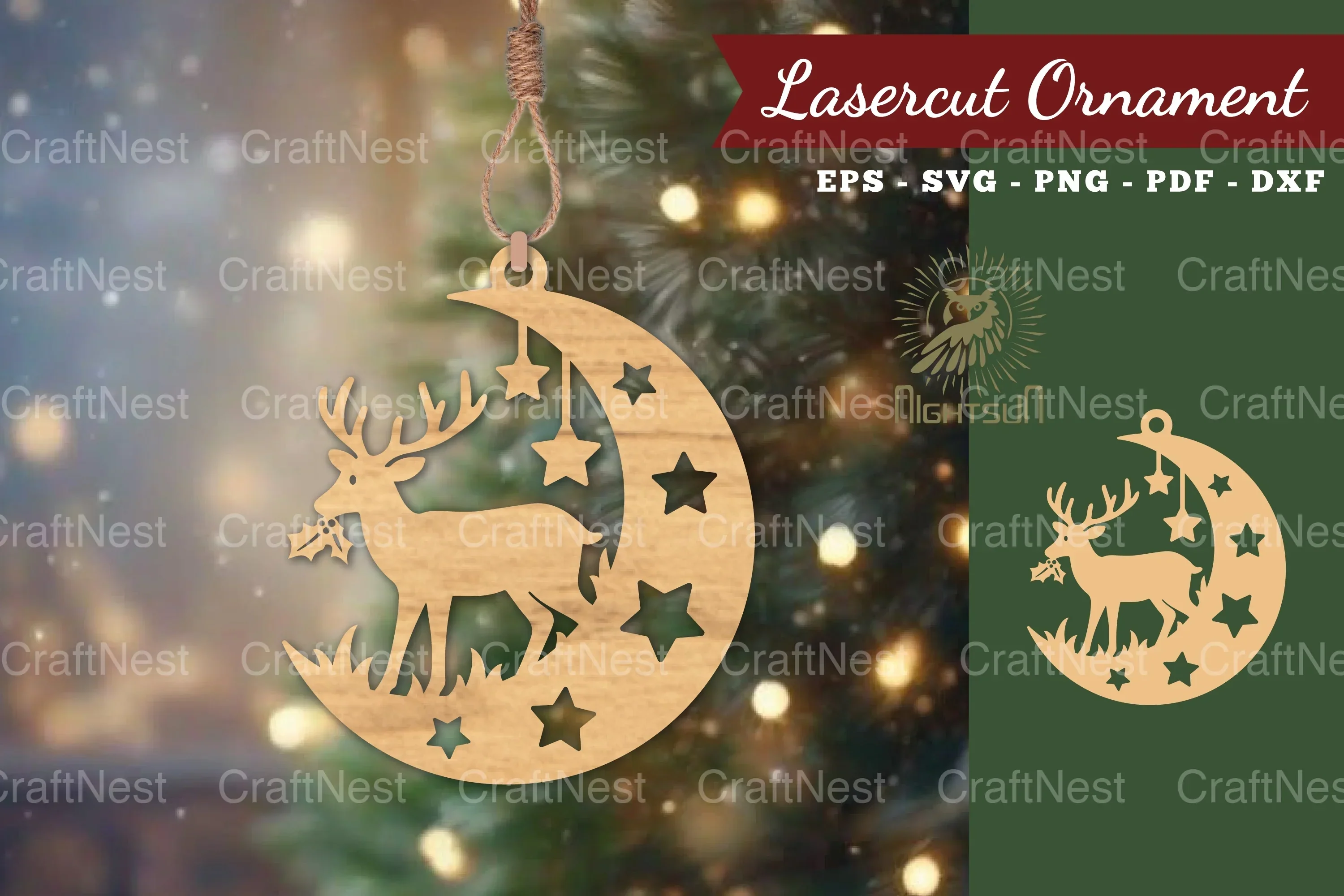 Christmas Deer in Moon Ornament Clipart Bundle