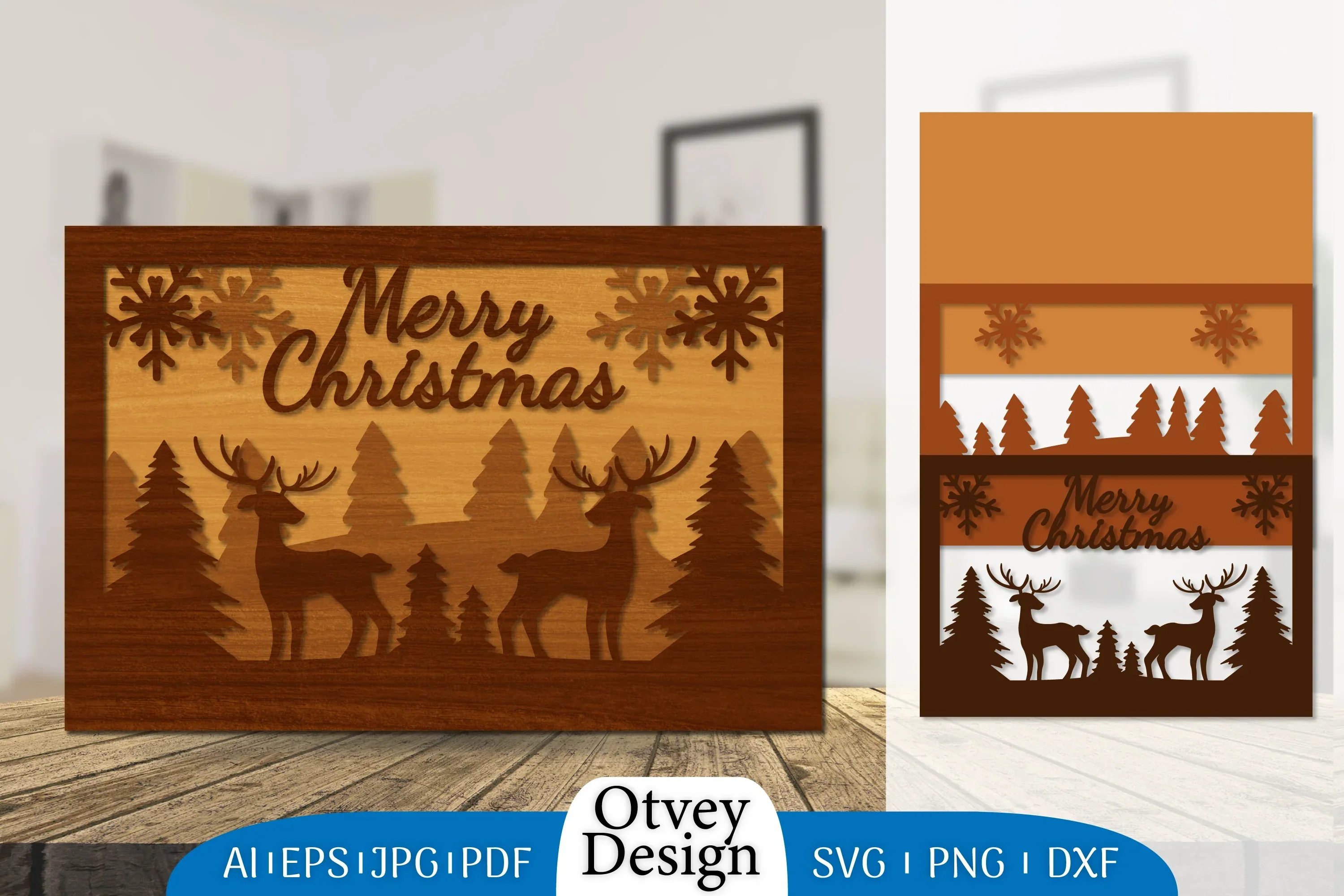 Christmas Deer Layered Lasercut SVG Bundle