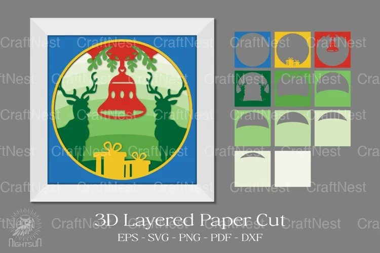 Christmas Deer Layered Paper Cut Clipart Bundle