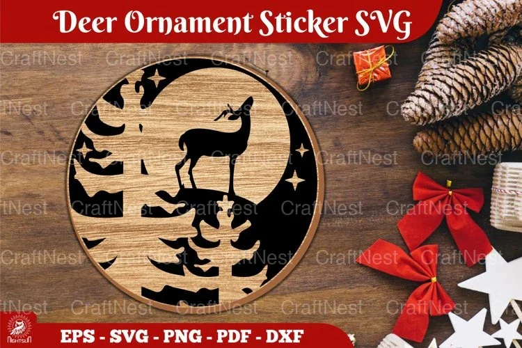 Christmas Deer Ornament Sticker Clipart Bundle