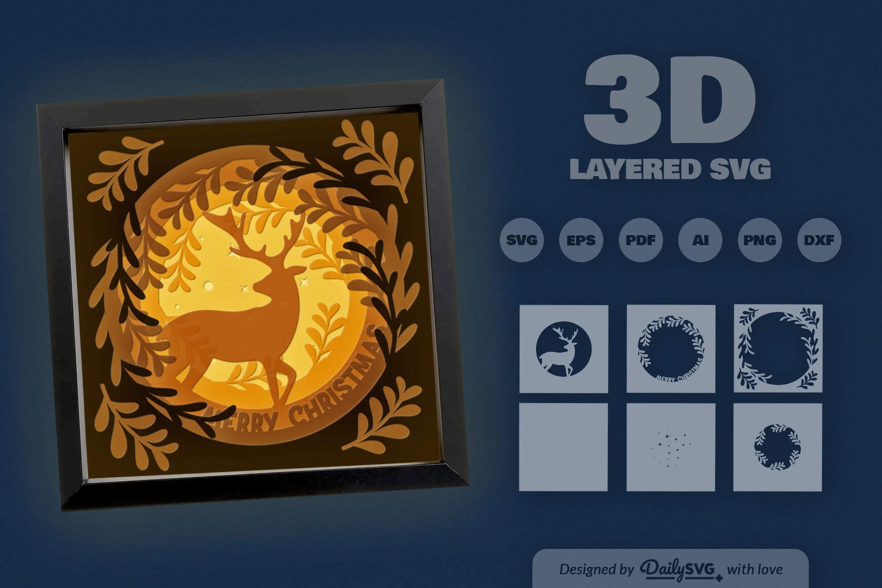 Christmas Deer Papercut Shadow Box SVG Bundle - Image 3