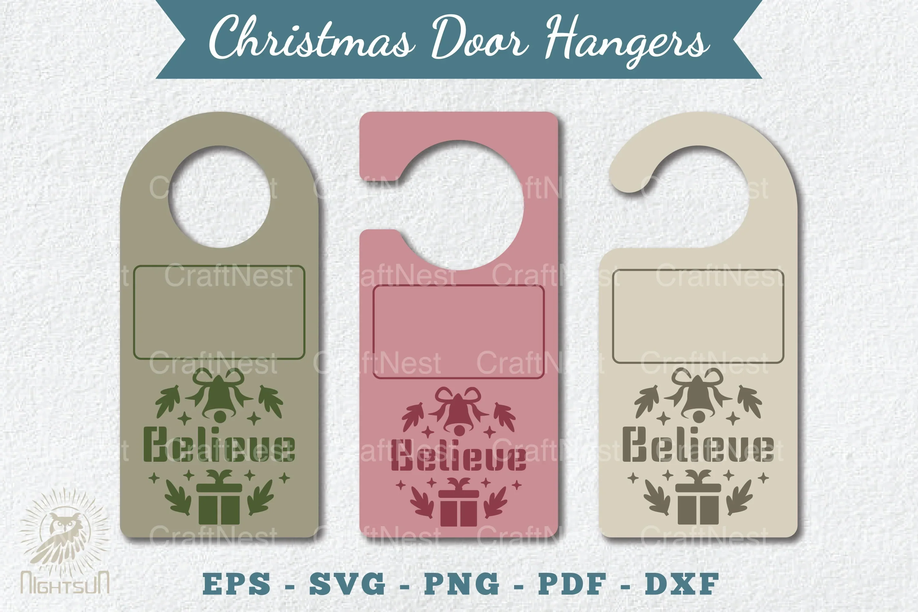 Christmas Door Hangers Set Template Bundle