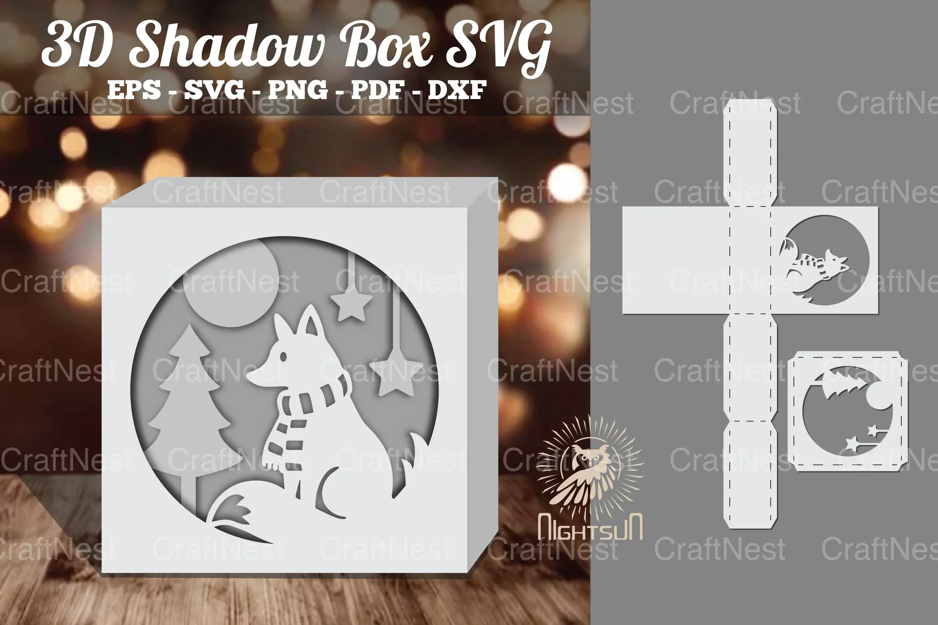 Christmas Fox Papercut Shadow Box Bundle