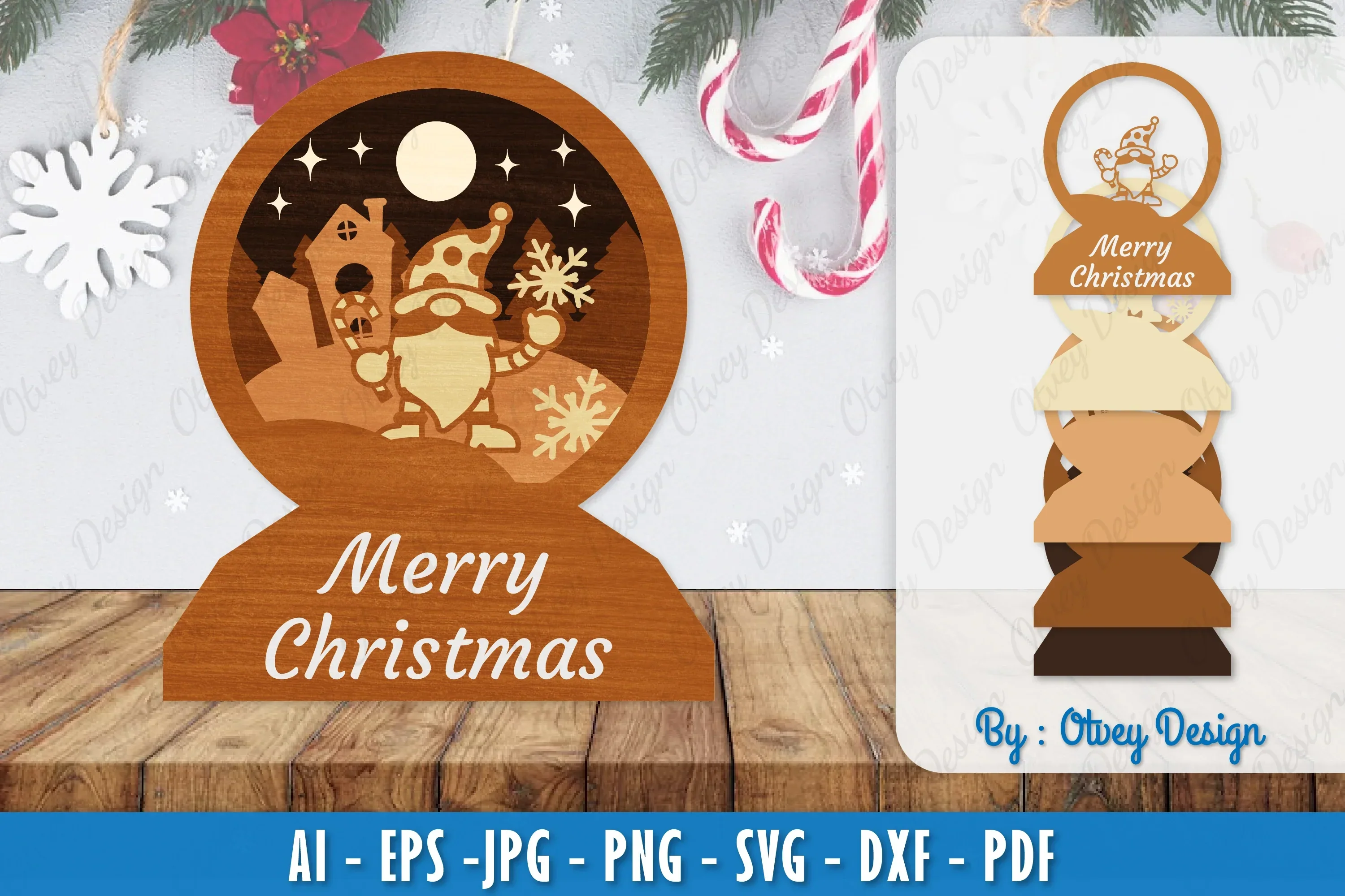 Christmas Gnome 3D Layered Lasercut SVG Bundle