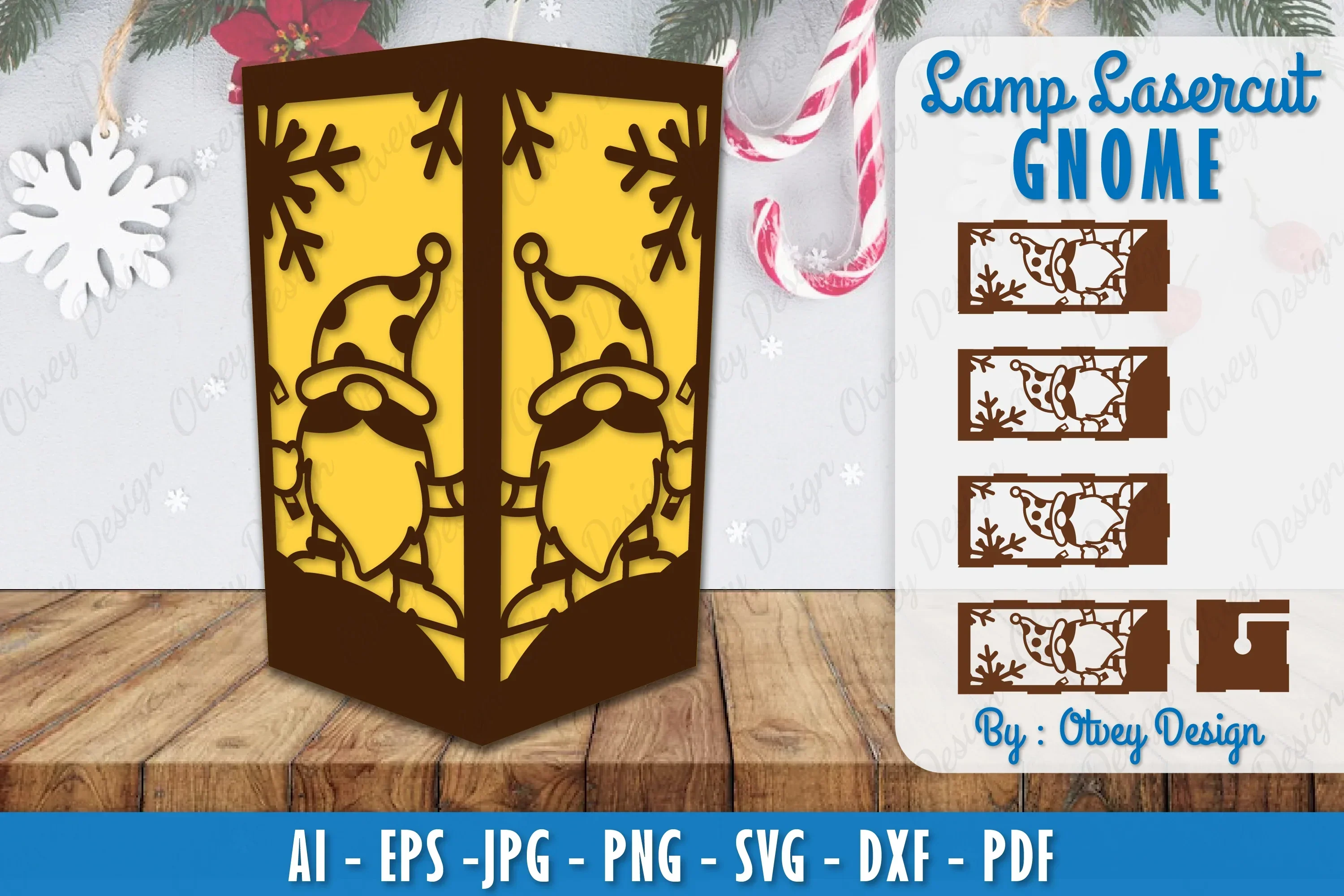 Christmas Gnome Lamp Lasercut SVG Bundle