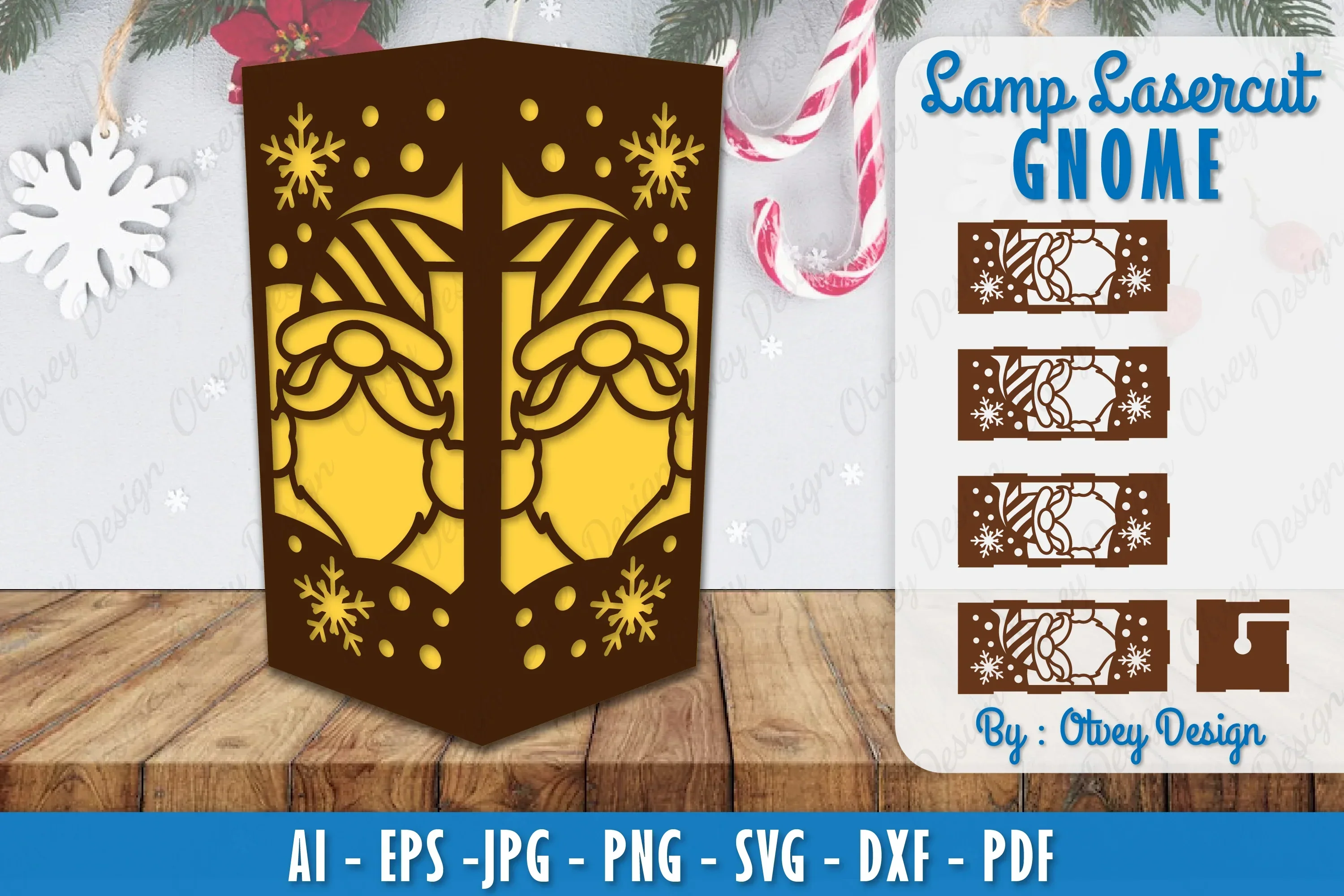 Christmas Gnome Lamp Lasercut SVG Bundle