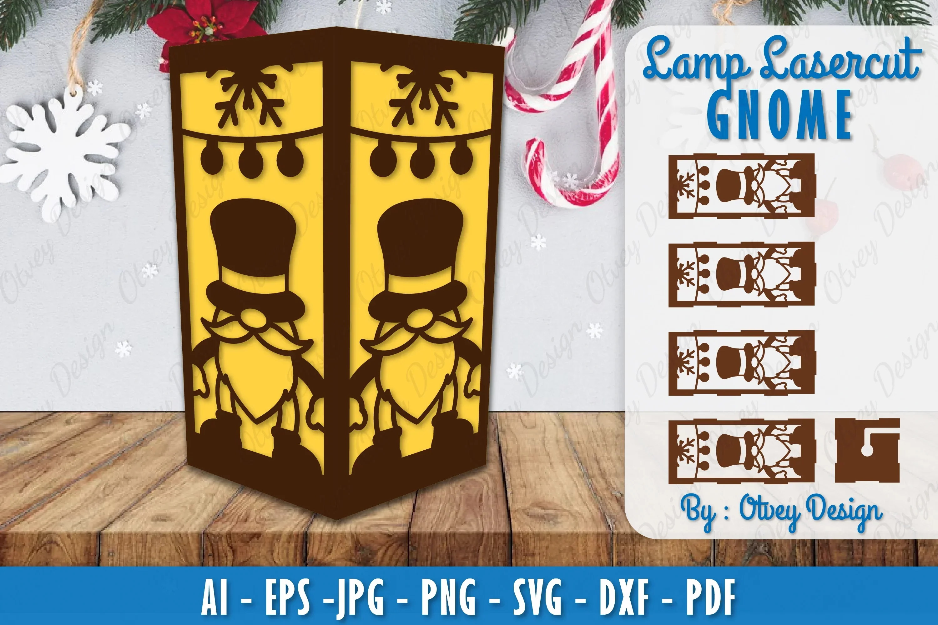 Christmas Gnome Lamp Lasercut SVG Bundle