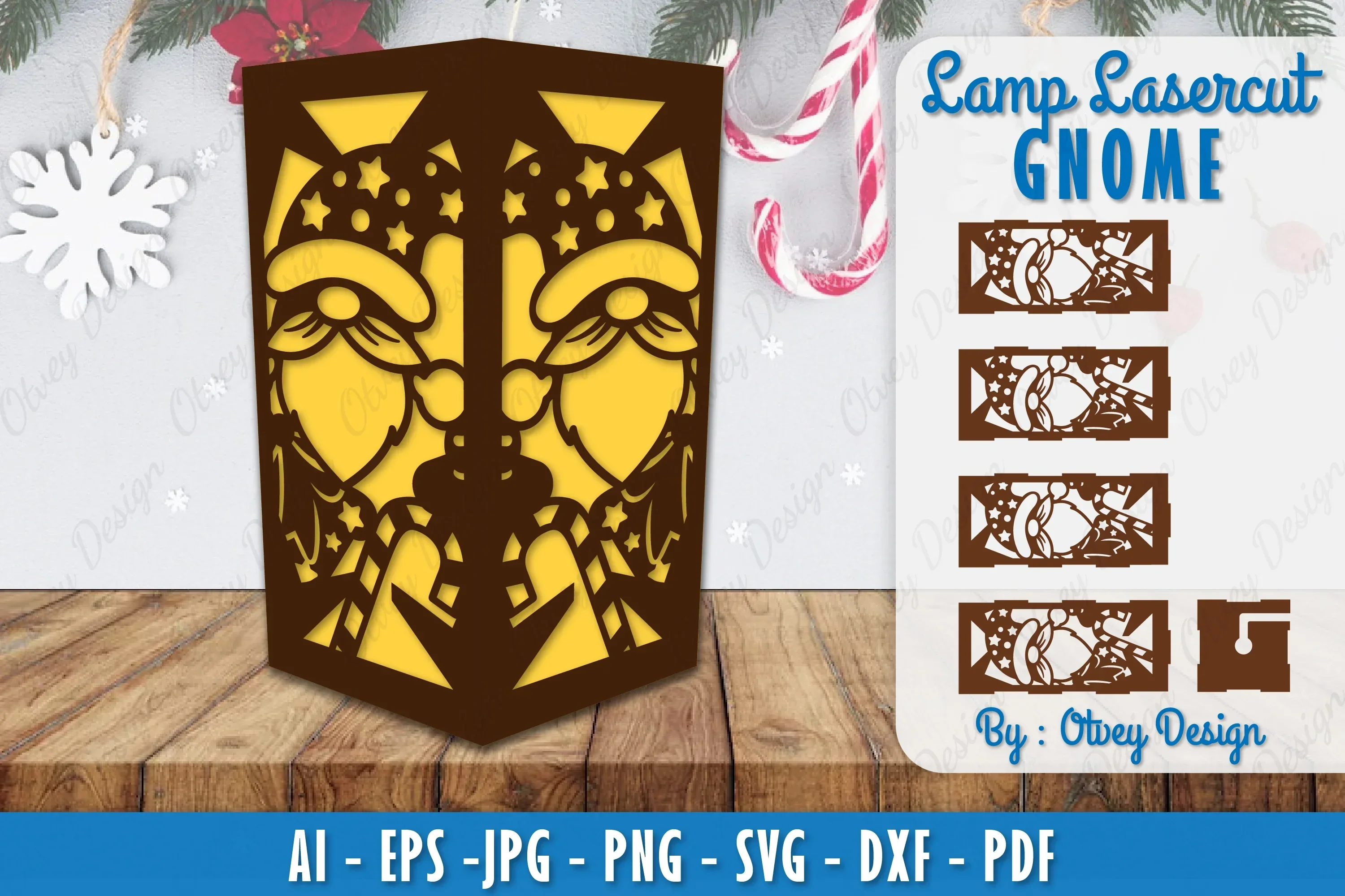 Christmas Gnome Lamp Lasercut SVG Bundle