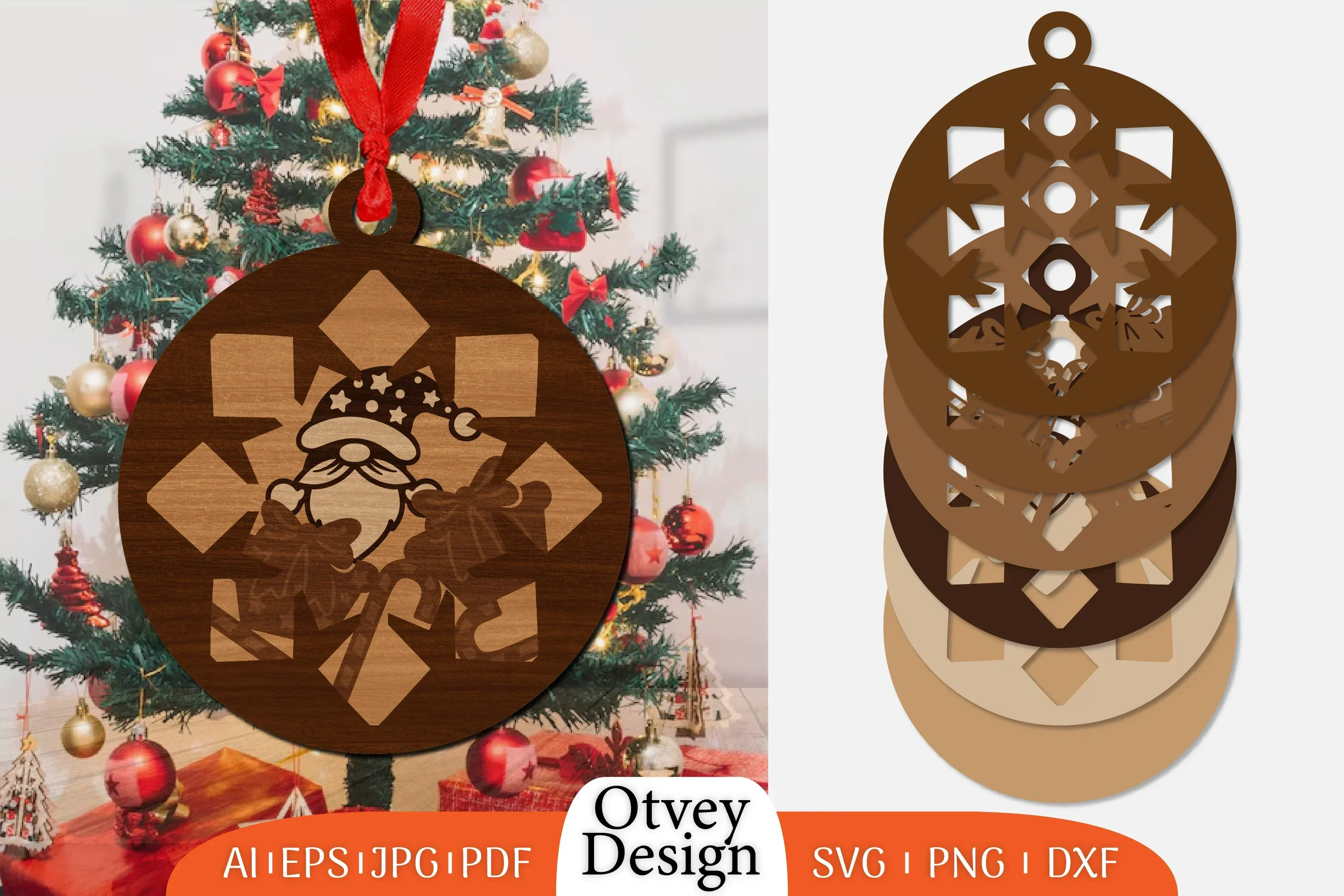 Christmas Gnome Ornament Lasercut SVG Bundle