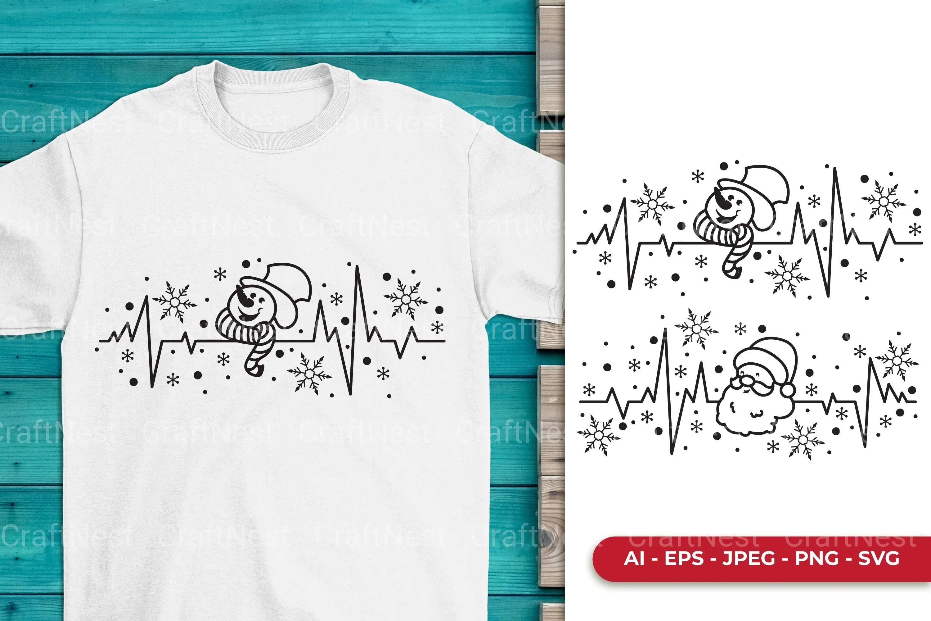 Christmas Heartbeat Monogram SVG Bundle