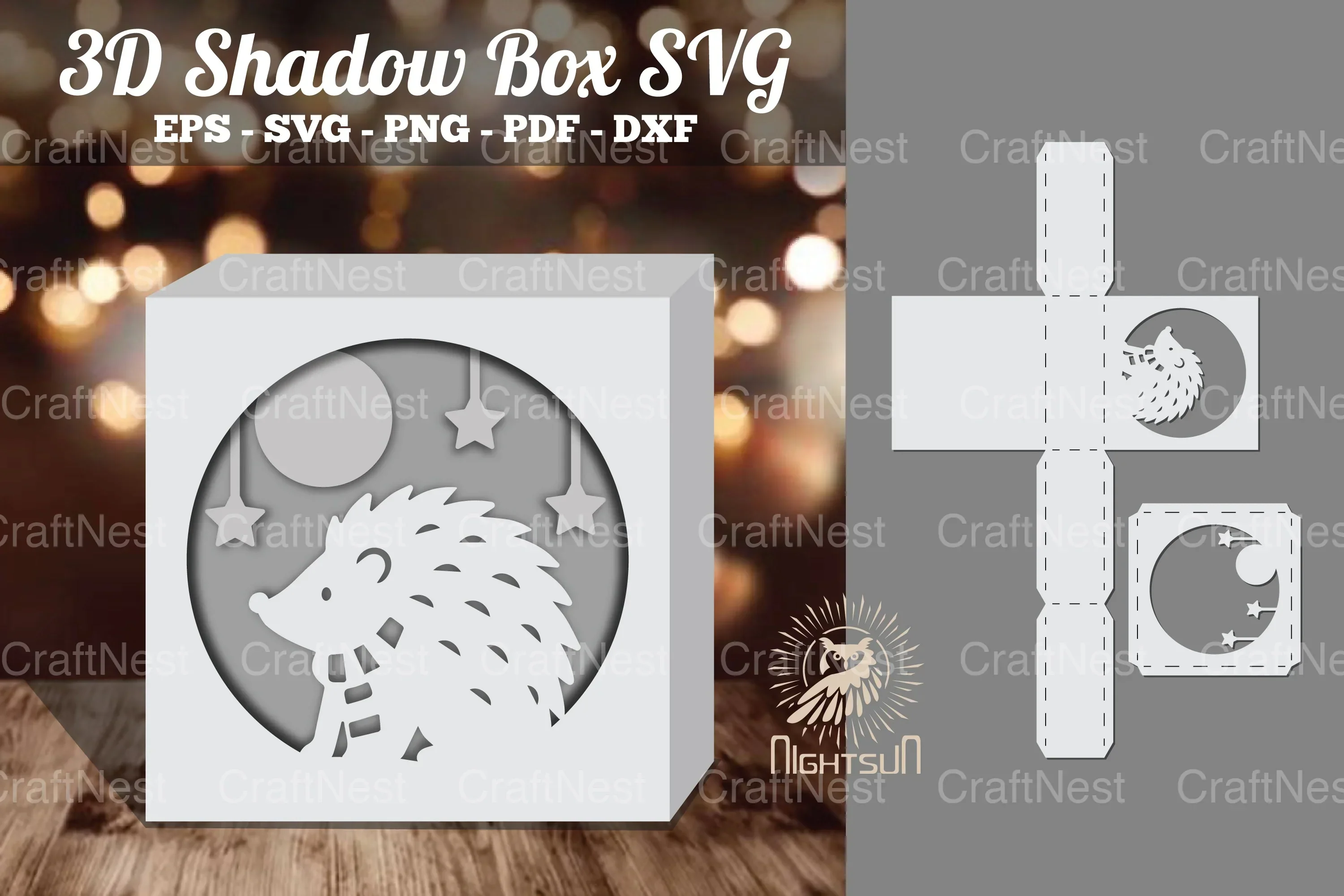 Christmas Hedgehog Papercut Shadow Box Bundle