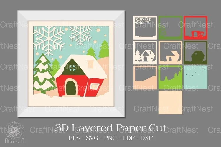 Christmas Home Layered Paper Cut Clipart Bundle