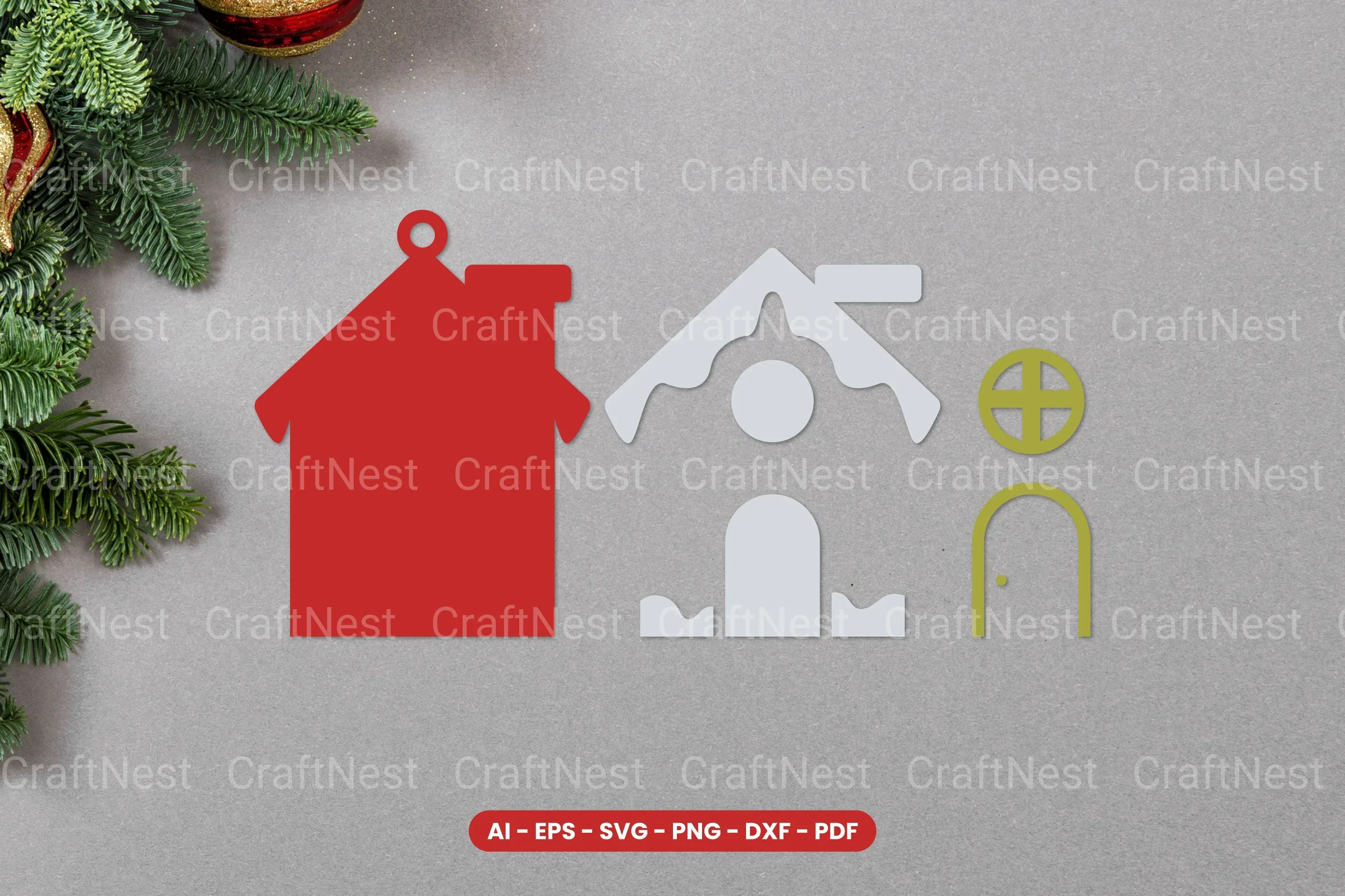 Christmas House Ornament Laser Cut SVG Bundle - Image 2