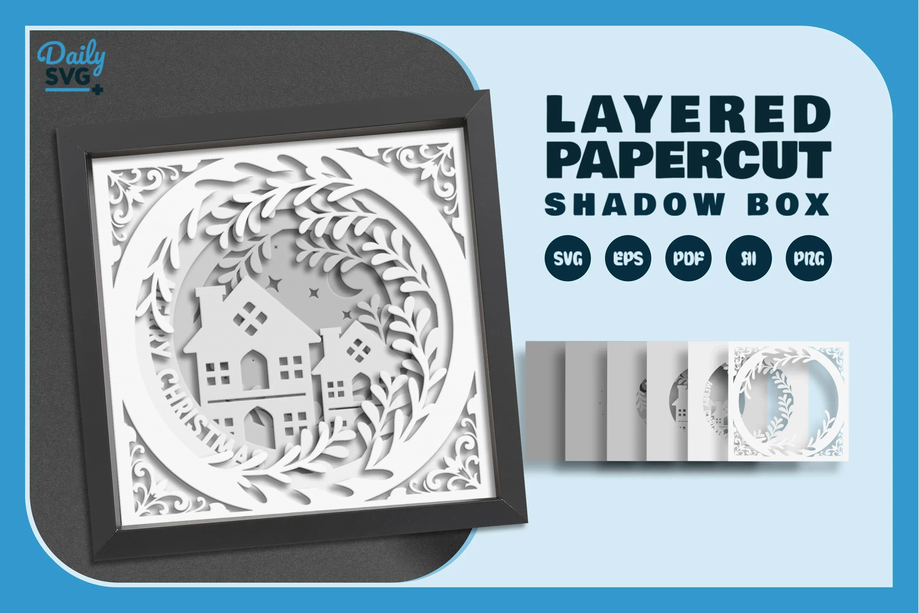 Christmas House White Papercut Shadow Box SVG Bundle - Image 2