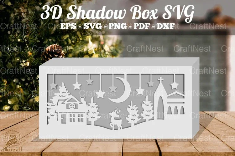 Christmas Night Scene Shadow Box SVG Bundle