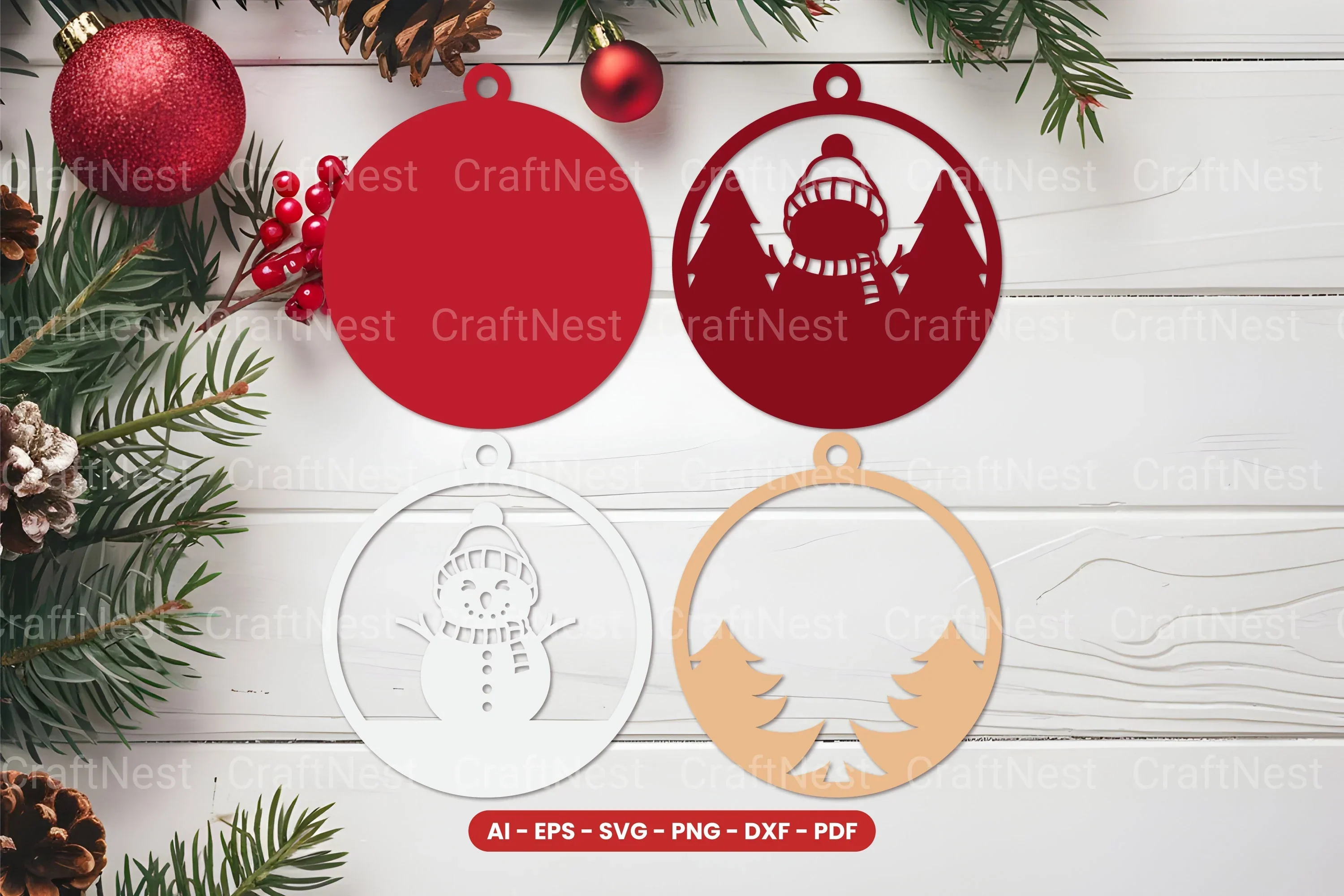 Christmas Ornament Laser Cut SVG Bundle - Image 2