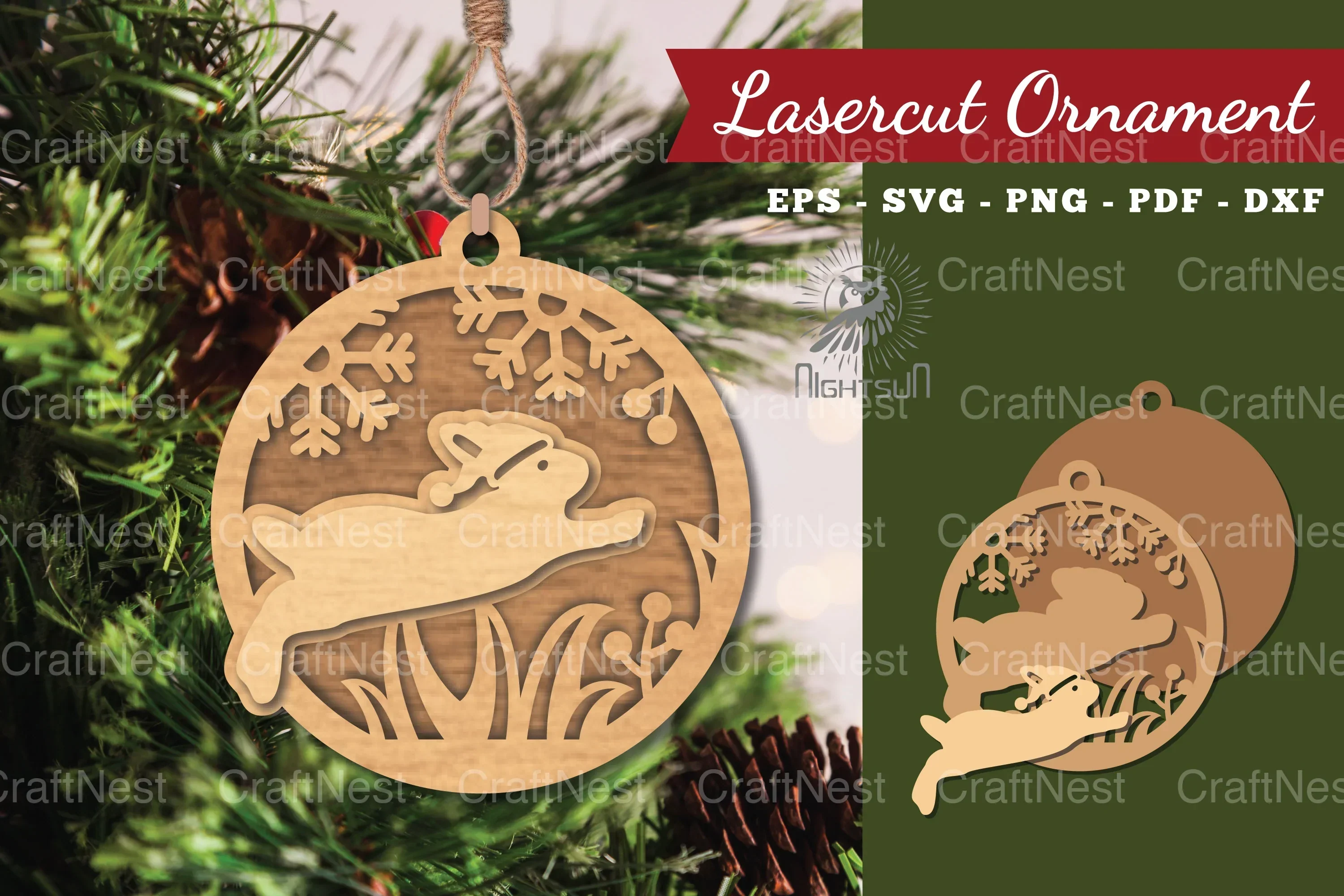 Christmas Rabbit Laser Cut Ornament Clipart Bundle