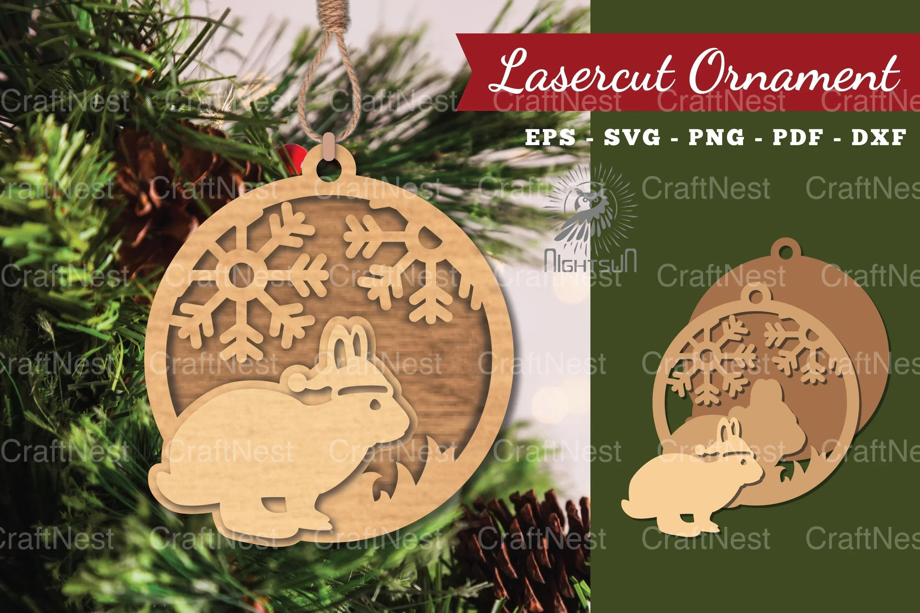 Christmas Rabbit Laser Cut Ornament Clipart Bundle