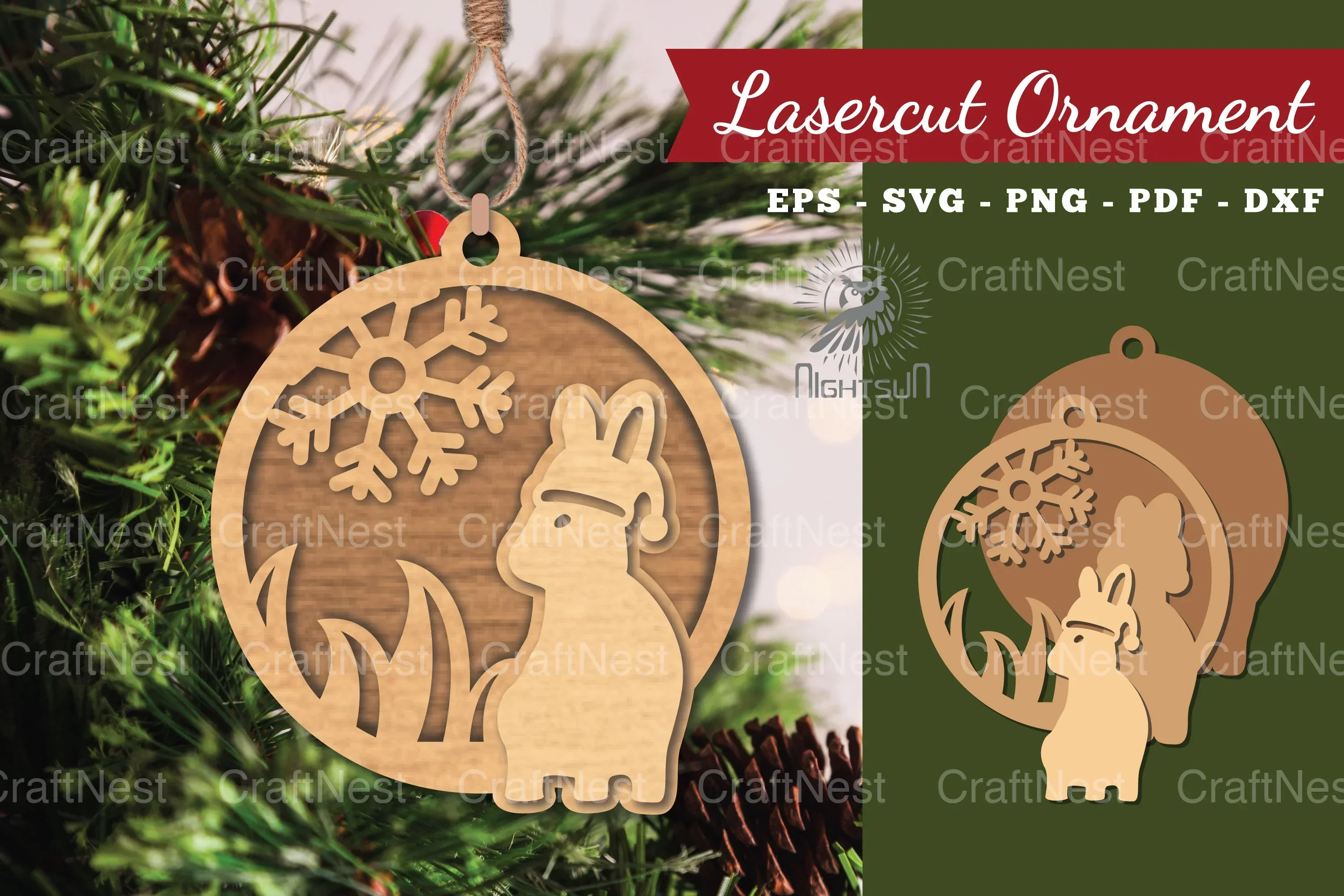 Christmas Rabbit Laser Cut Ornament Clipart Bundle