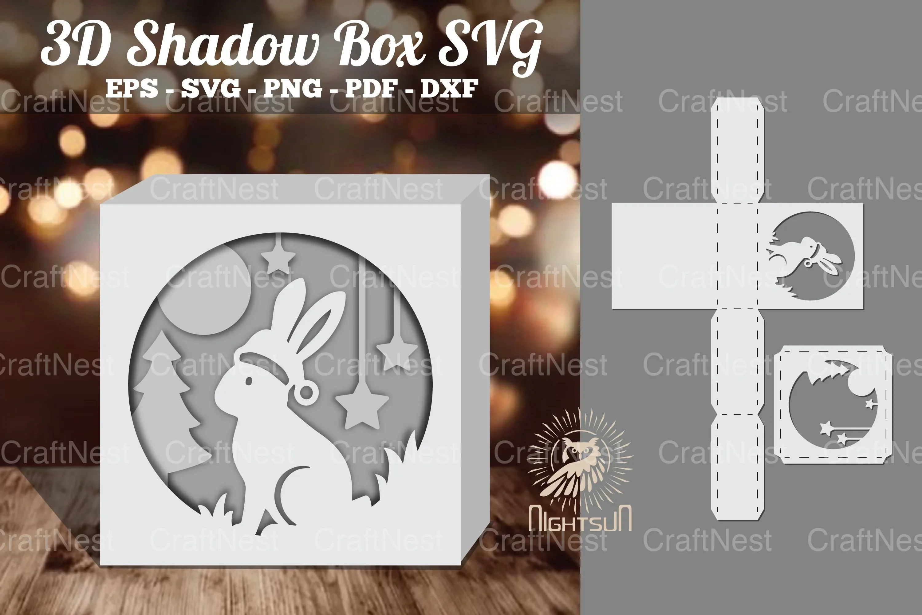 Christmas Rabbit Papercut Shadow Box Bundle