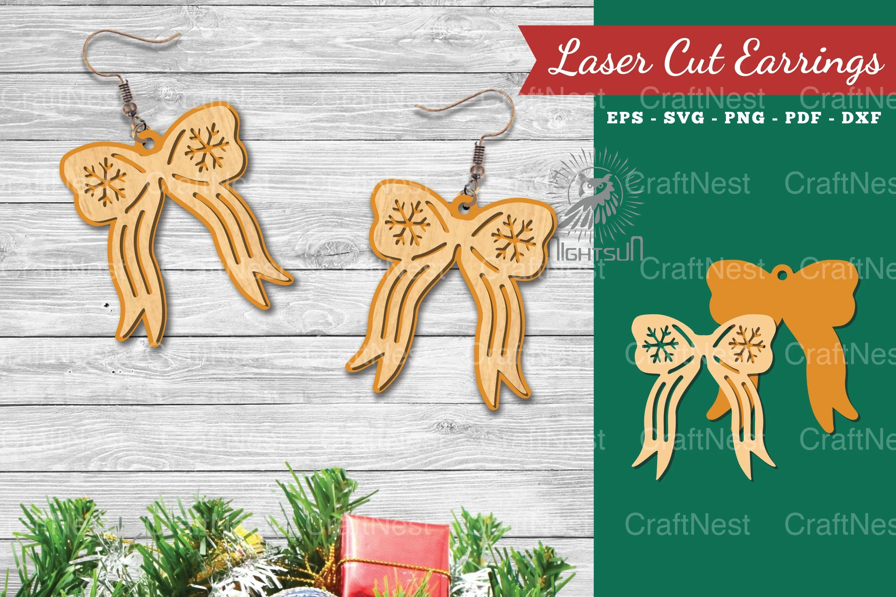 Christmas Ribbon Laser Cut Earrings SVG Bundle