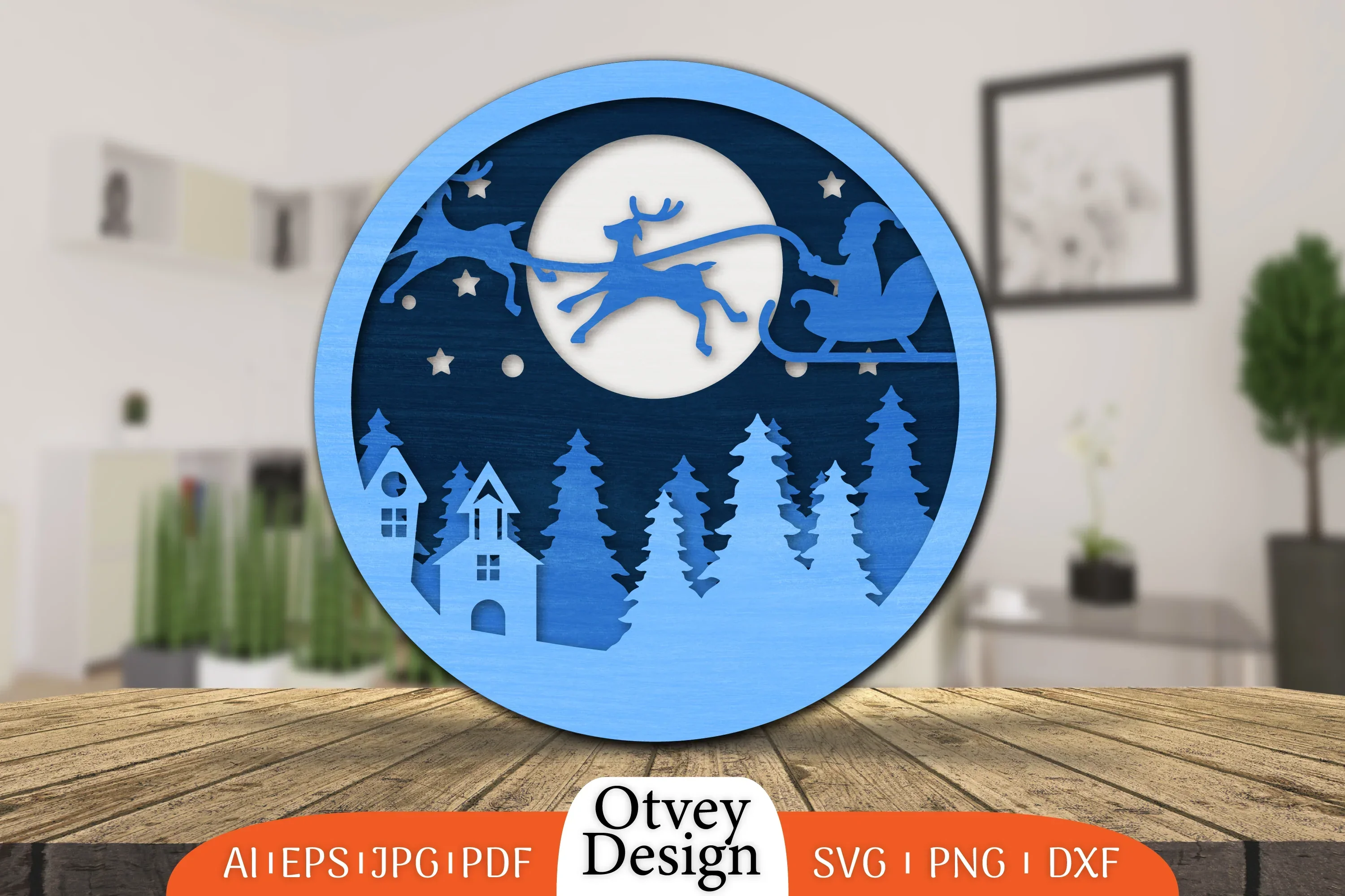 Christmas Round Santa Sleigh 3D Lasercut SVG Bundle