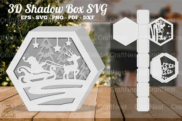 Christmas Santa Hexagon Shadow Box Clipart Bundle