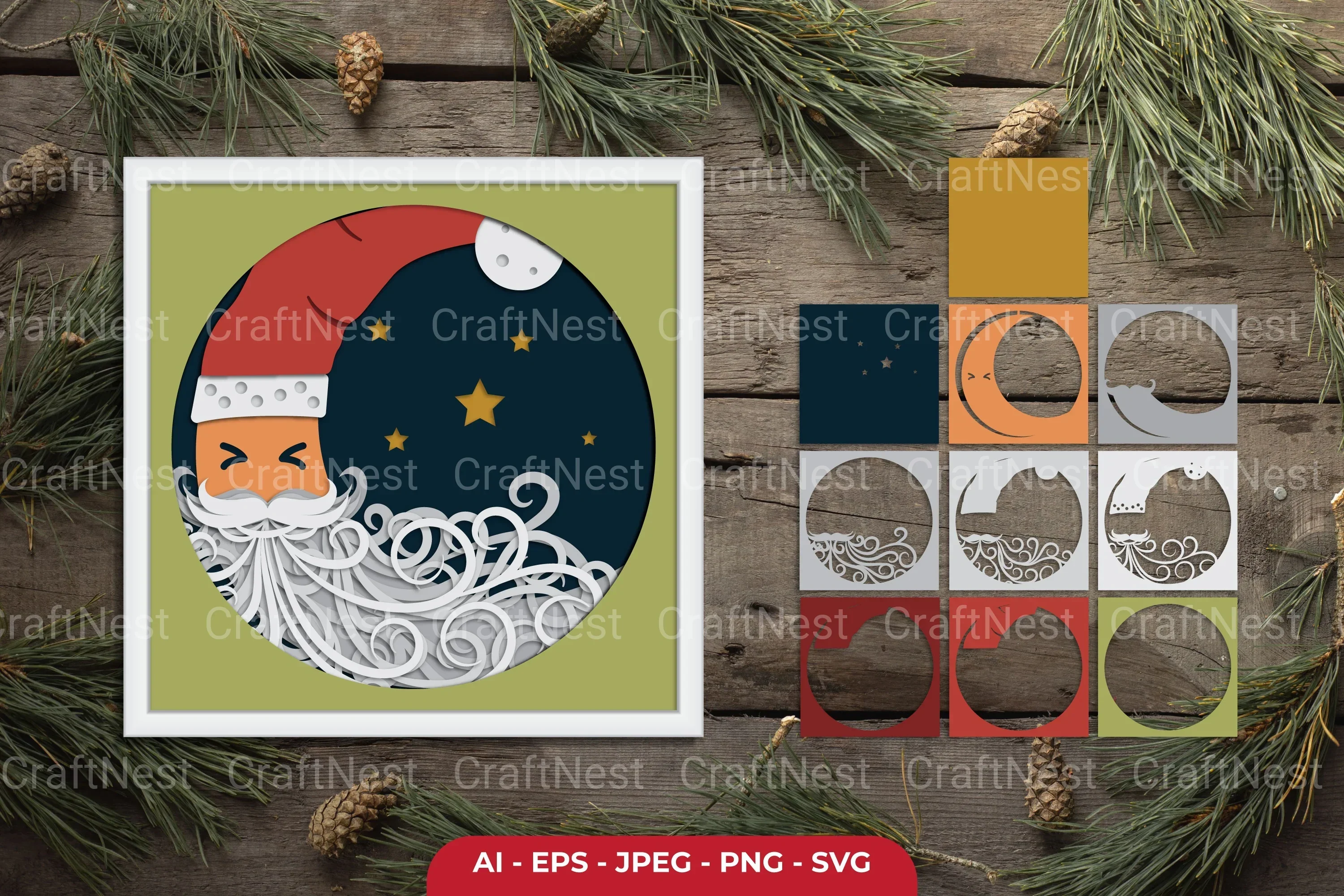 Christmas Santa Moon Papercut SVG Bundle