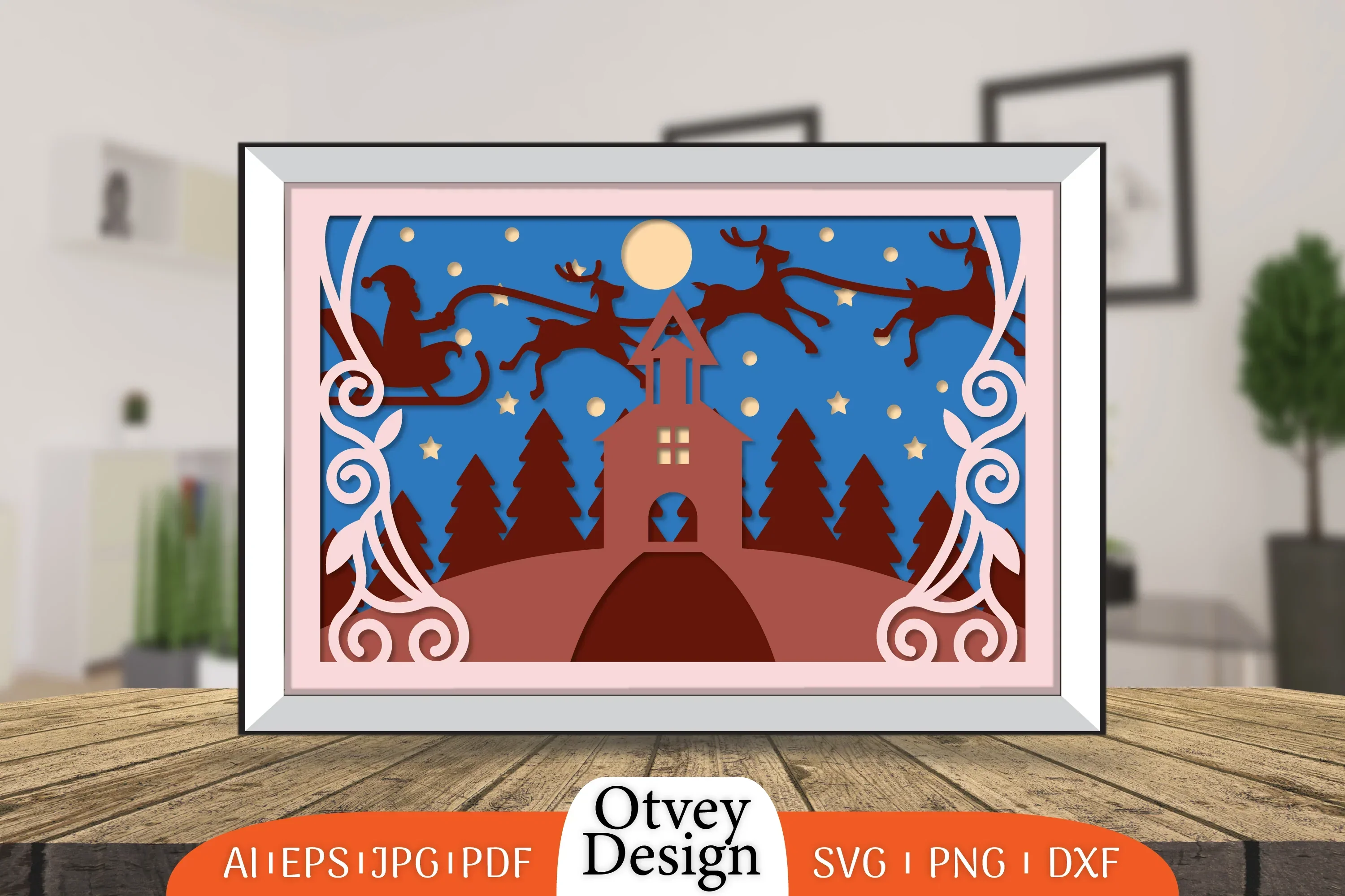 Christmas Santa Sleigh 3D Shadowbox Layered SVG Bundle