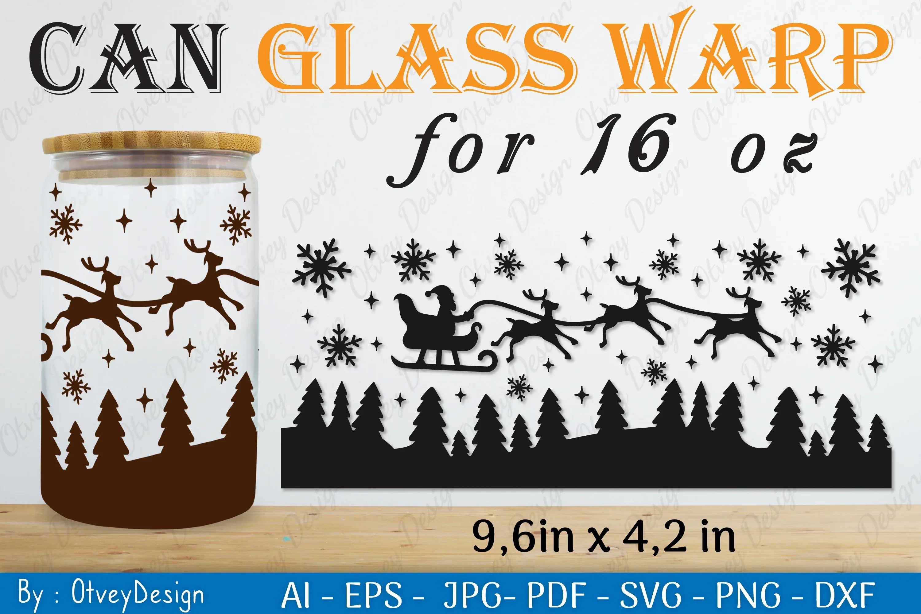 Christmas Santa Sleigh Can Glass 16 OZ SVG Bundle