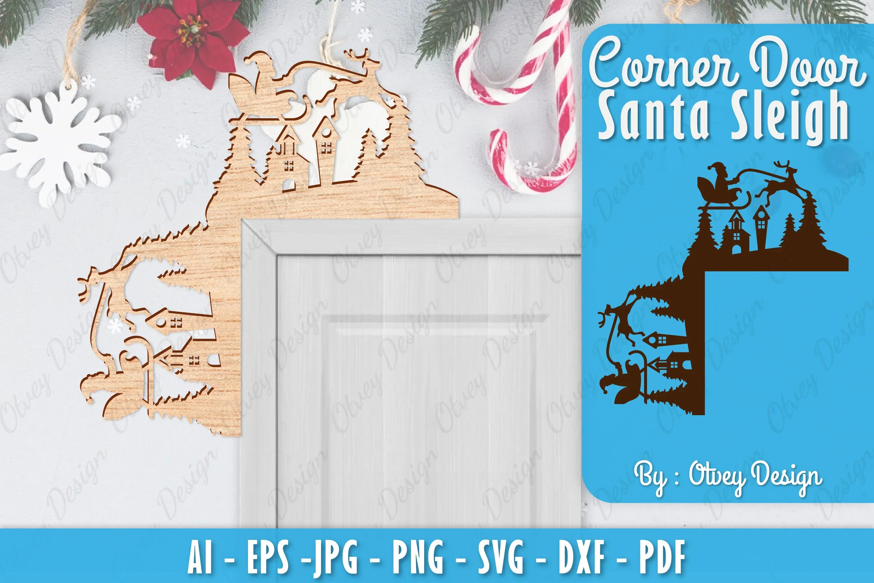 Christmas Santa Sleigh Door Corner Lasercut SVG Bundle