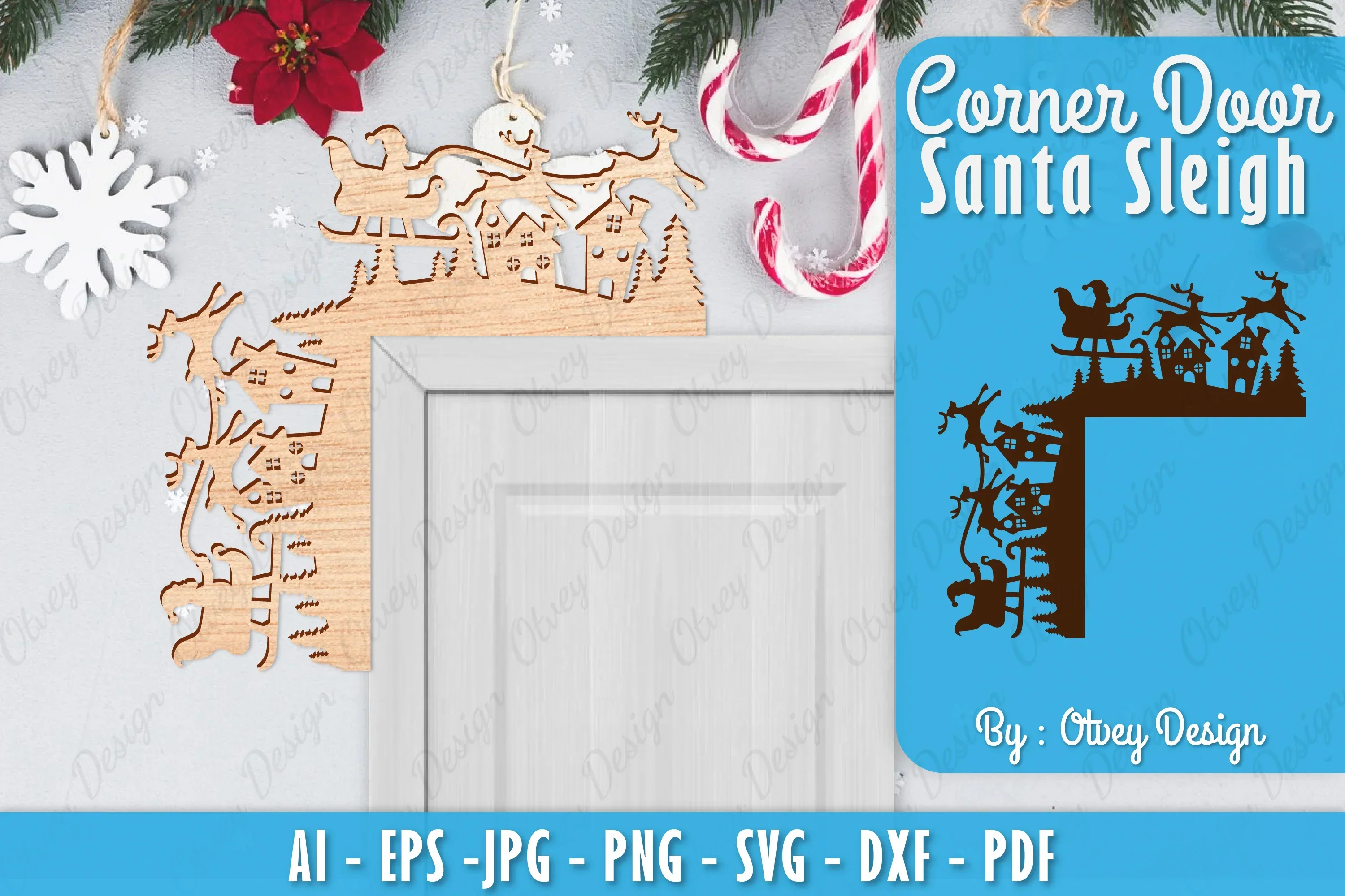 Christmas Santa Sleigh Door Corner Lasercut SVG Bundle