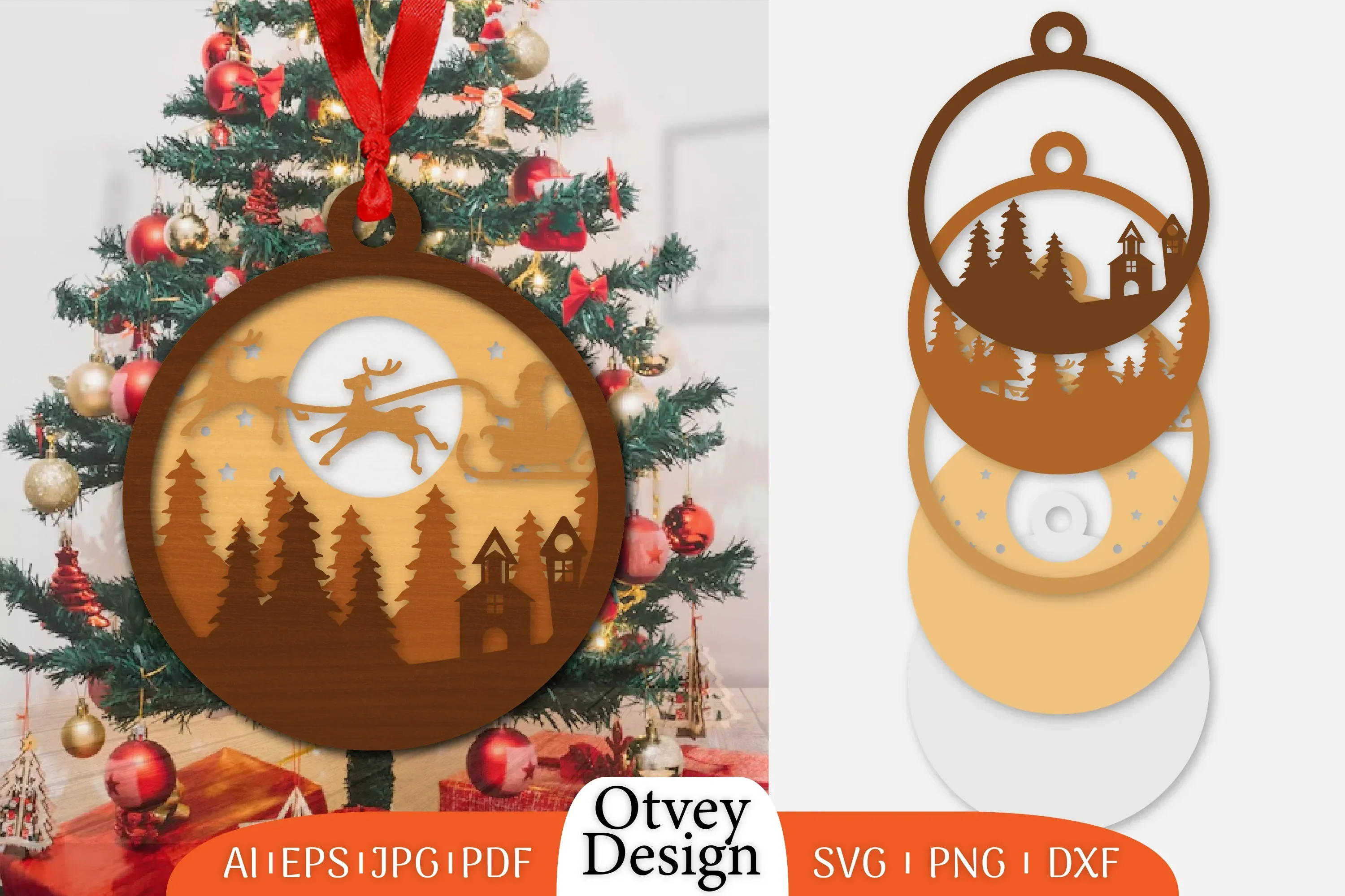 Christmas Santa Sleigh Ornament SVG Bundle