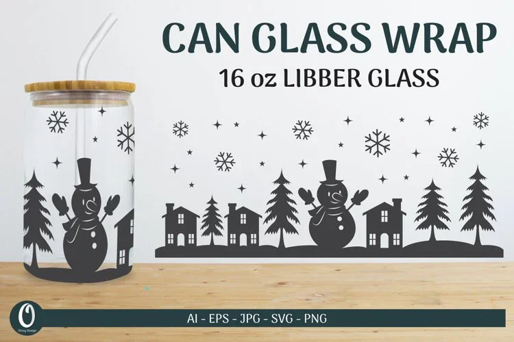 Christmas Scene Libbey Beer Glass Can Wrap SVG Bundle