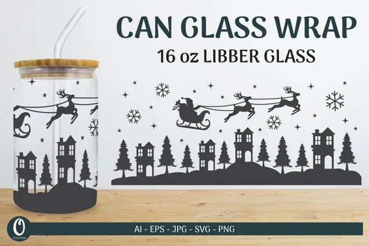 Christmas Scene Libbey Beer Glass Can Wrap SVG Bundle