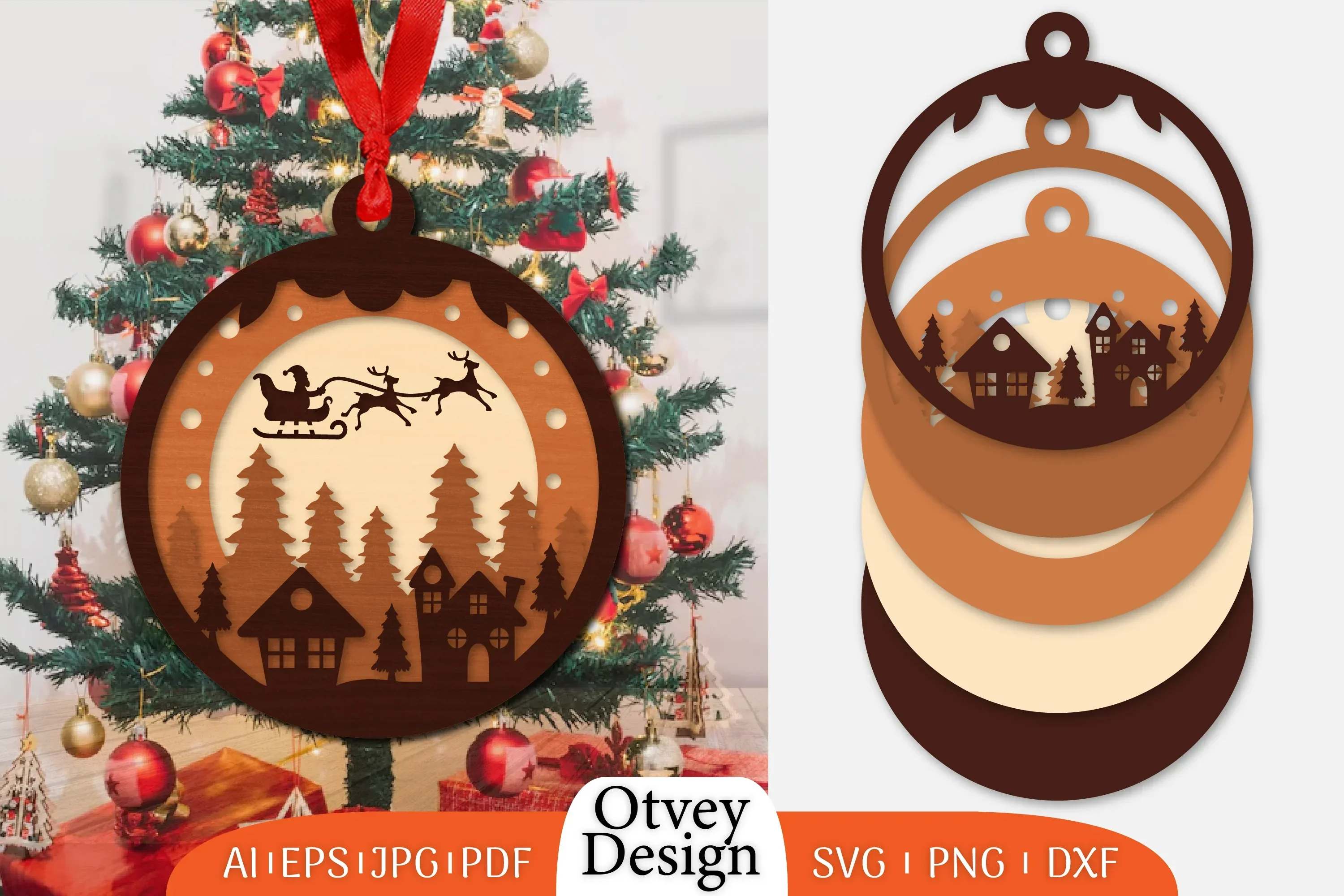 Christmas Scene Ornament Lasercut SVG Bundle